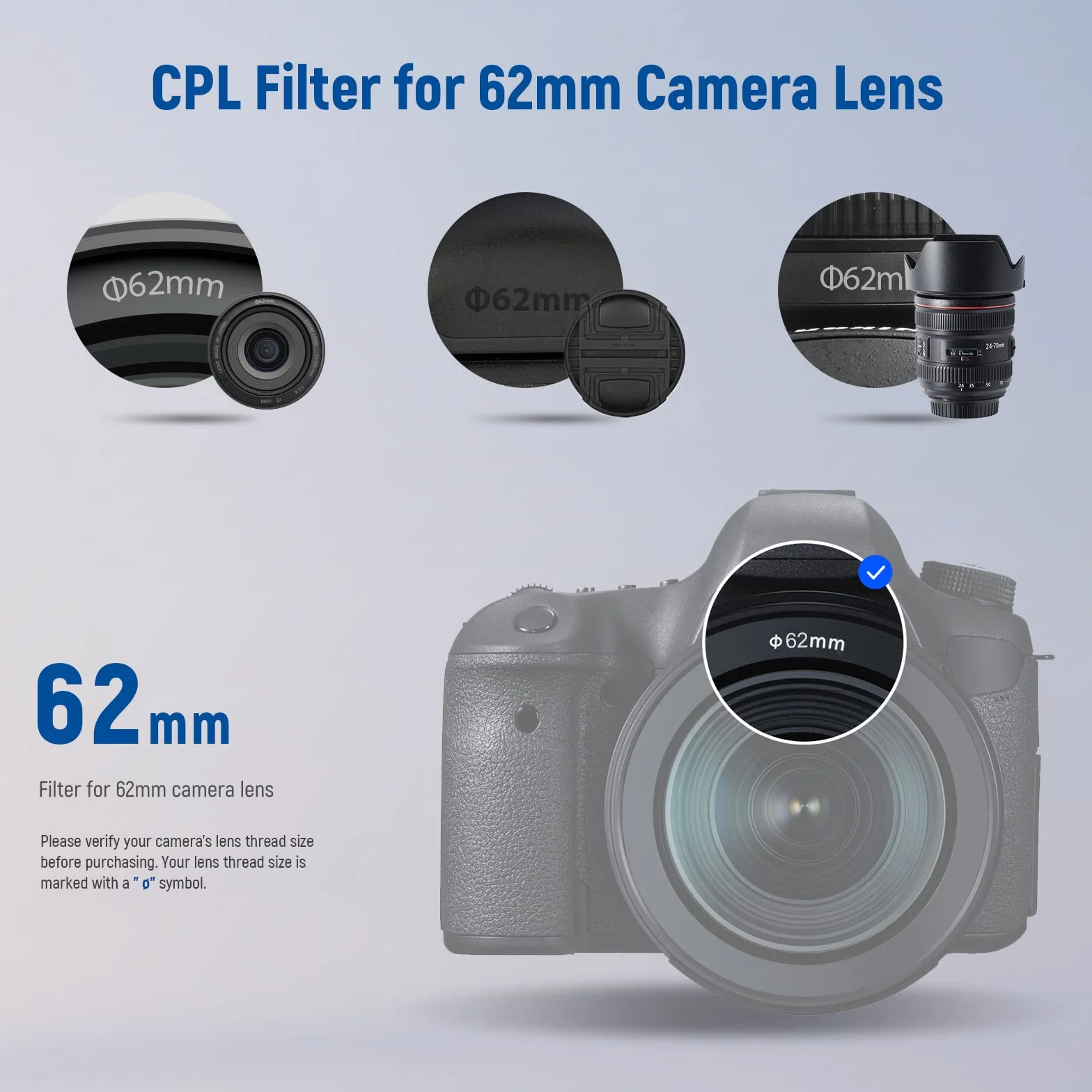 NEEWER Filtr polaryzacyjny 62 mm, filtr CPL z 30 warstwami wielowarstwowo powlekana folia polaryzacyjna, zmniejsza odblaski/poprawia kontrast/ultracienkie/szkło optyczne HD do obiektywu aparatu 62 mm