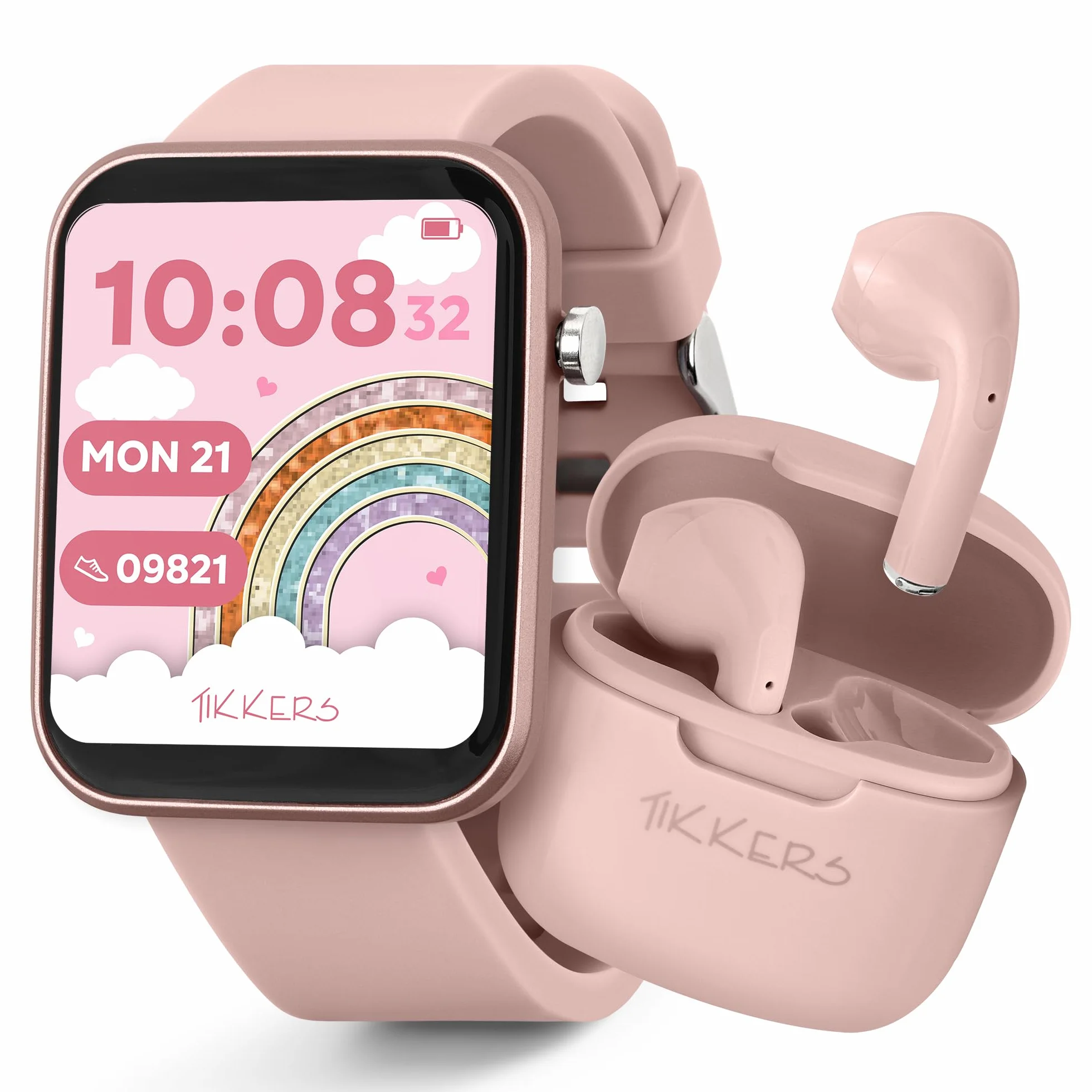 Tikkers Smart Series 13 - Różowy silikonowy pasek Smart Watch & Earbuds Set TKS13-0031-SET