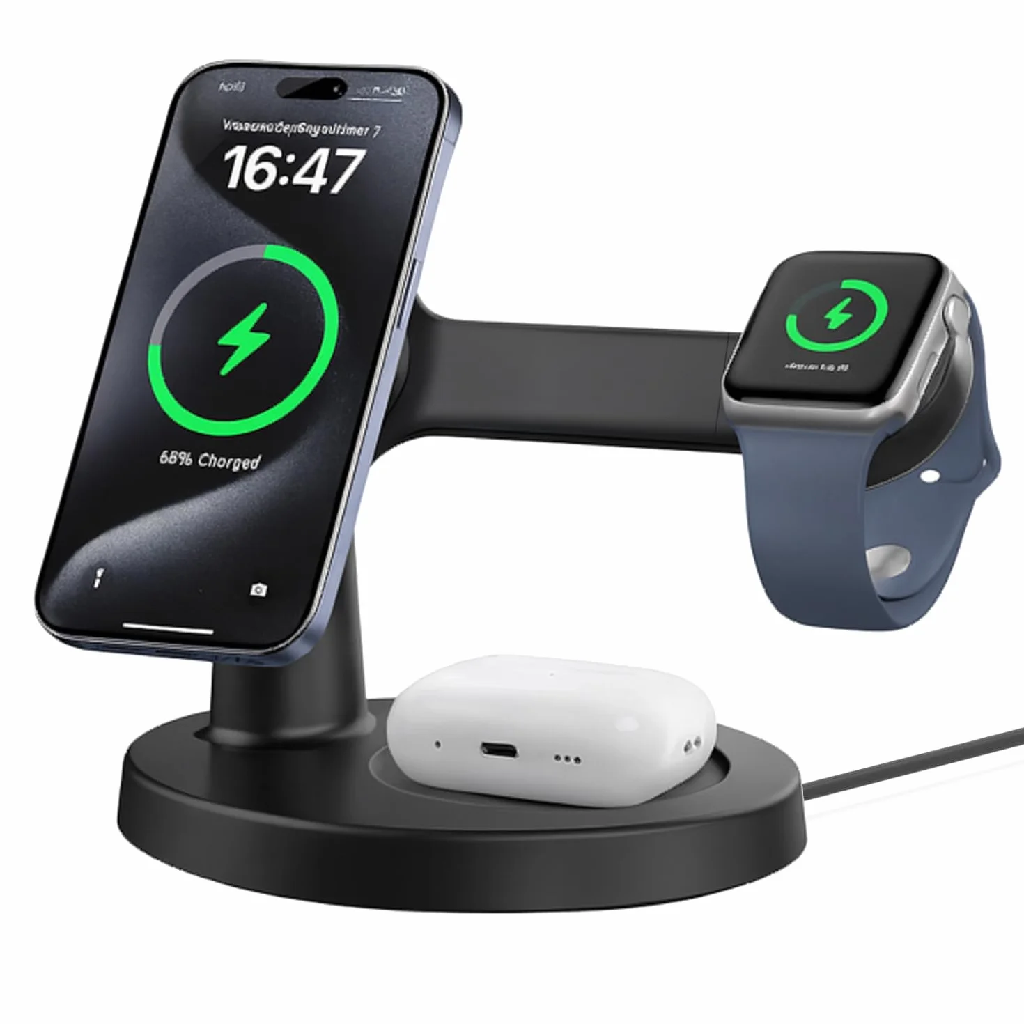 Stacja ładująca 3 w 1 do wielu urządzeń Apple kompatybilna ze stojakiem na ładowarkę MagSafe, magnetyczna bezprzewodowa ładowarka z możliwością szybkiego ładowania do iPhone'a 16, 15, 14, 13, 12