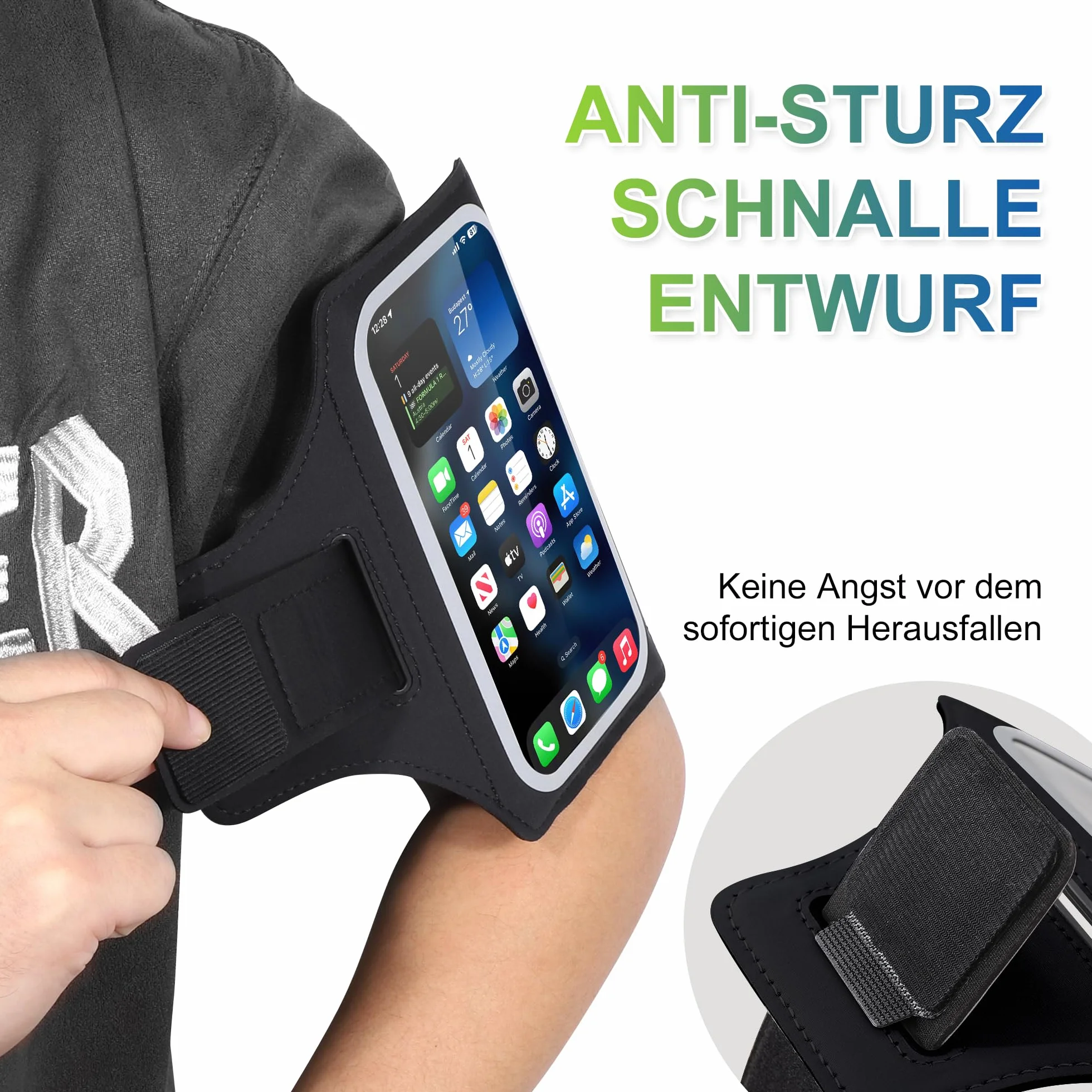 Bransoletka sportowa do joggingu z uchwytem na telefon etui Airpods MP3 iPhone 16/15/14/13 Pro Max Galaxy S24+/S23+/S22/S21 6,0-6,7 cala