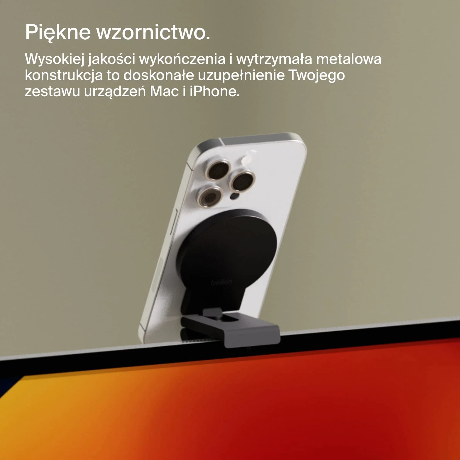 Belkin Uchwyt na kamerę ciągłą MagSafe do komputerów stacjonarnych i wyświetlaczy Mac, kompatybilny z iMac 2017 i nowszymi, iMac Pro 2017, Studio Display, Pro Display XDR, iPhone Series