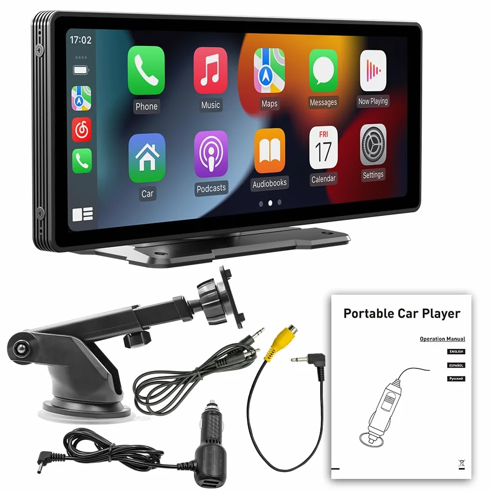 Przenośny bezprzewodowy ekran CarPlay i Android Auto do radia samochodowego, 10,26-calowy ekran dotykowy HD MP5, radio z ekranem IPS z BT 5.0/Mirror Link/FM//TF/AUX/Type-C/SD, odtwarzacz wideo WIFI