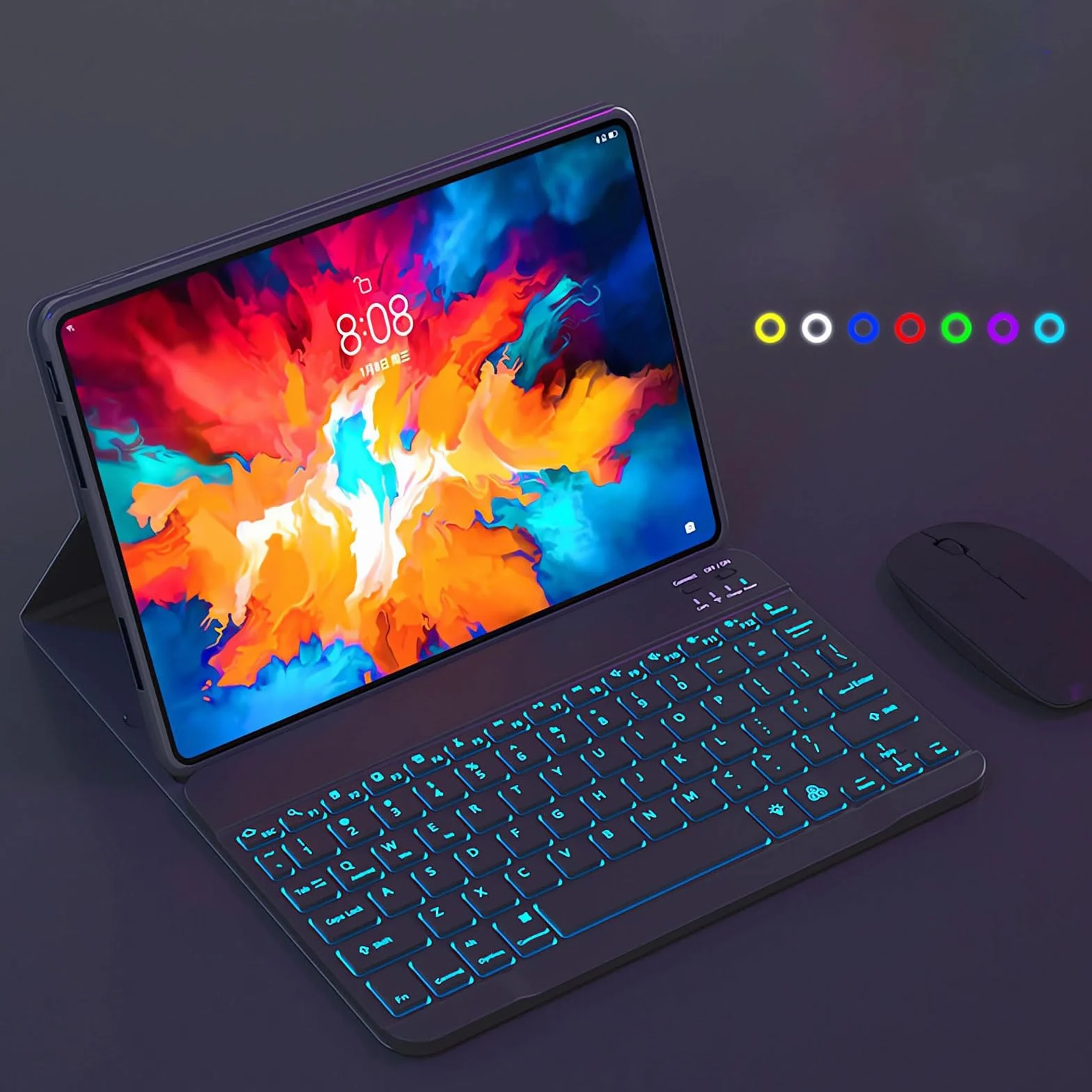 Etui na klawiaturę z myszą do Xiaomi Pad 6/Pad 6 Pro 11 cali z 2023 r., 7 kolorów podświetlanej bezprzewodowej klawiatury Bluetooth, magnetycznie odłączanej klawiatury, lekkie etui Folio,Black