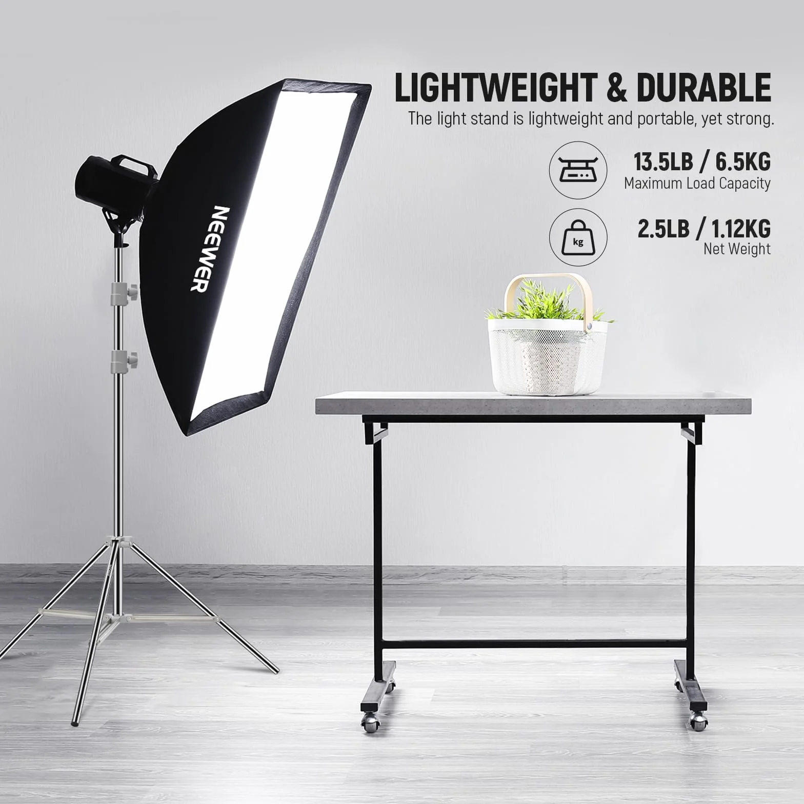 NEEWER Ulepszony stojak oświetleniowy 190 cm ze stali nierdzewnej, sprężynowy, składany statyw fotograficzny z mocniejszymi złączami rurowymi do stroboskopu Softbox LED, maksymalne obciążenie 6,5 kg,