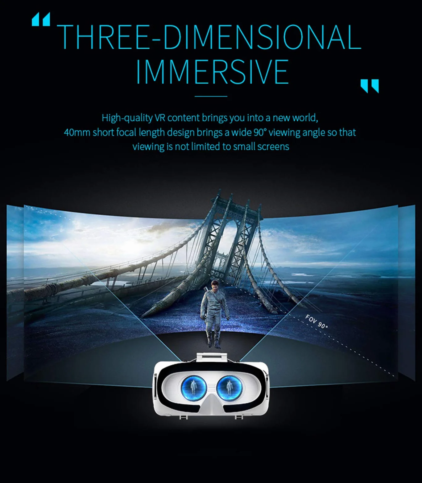 VR Okulary 3D, VR Virtual Reality, wbudowany zestaw słuchawkowy stereo, do gier i filmów, kompatybilny z iPhonem, Samsung i innymi smartfonami (4,7 do 6,0 cala)