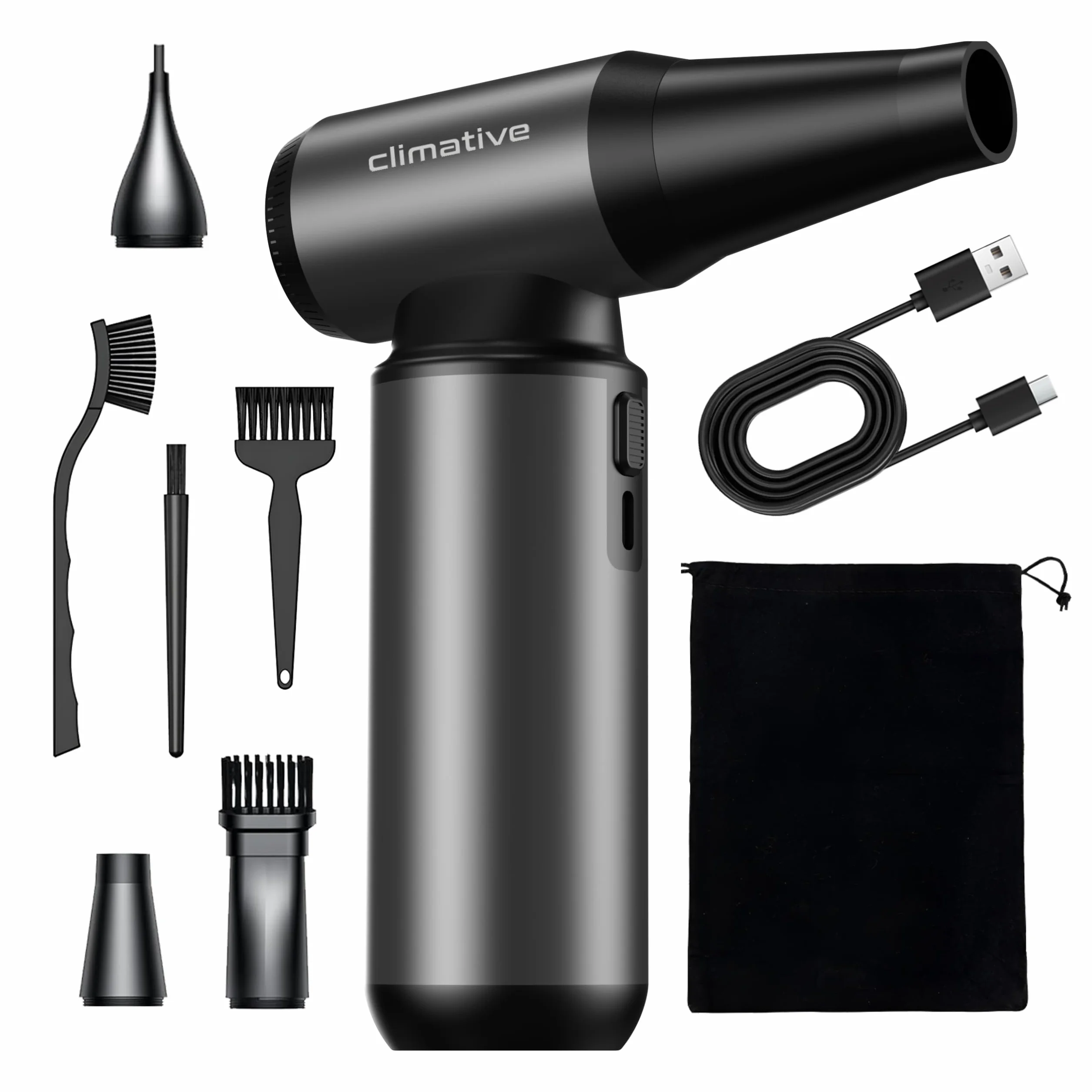 Turbo dmuchawa TJF01 180W, 130000 RPM, 6000mAh, lampa LED, zestaw 8w1. Elektryczne sprężone powietrze PowerJet do PC, klawiatury i akcesoriów samochodowych