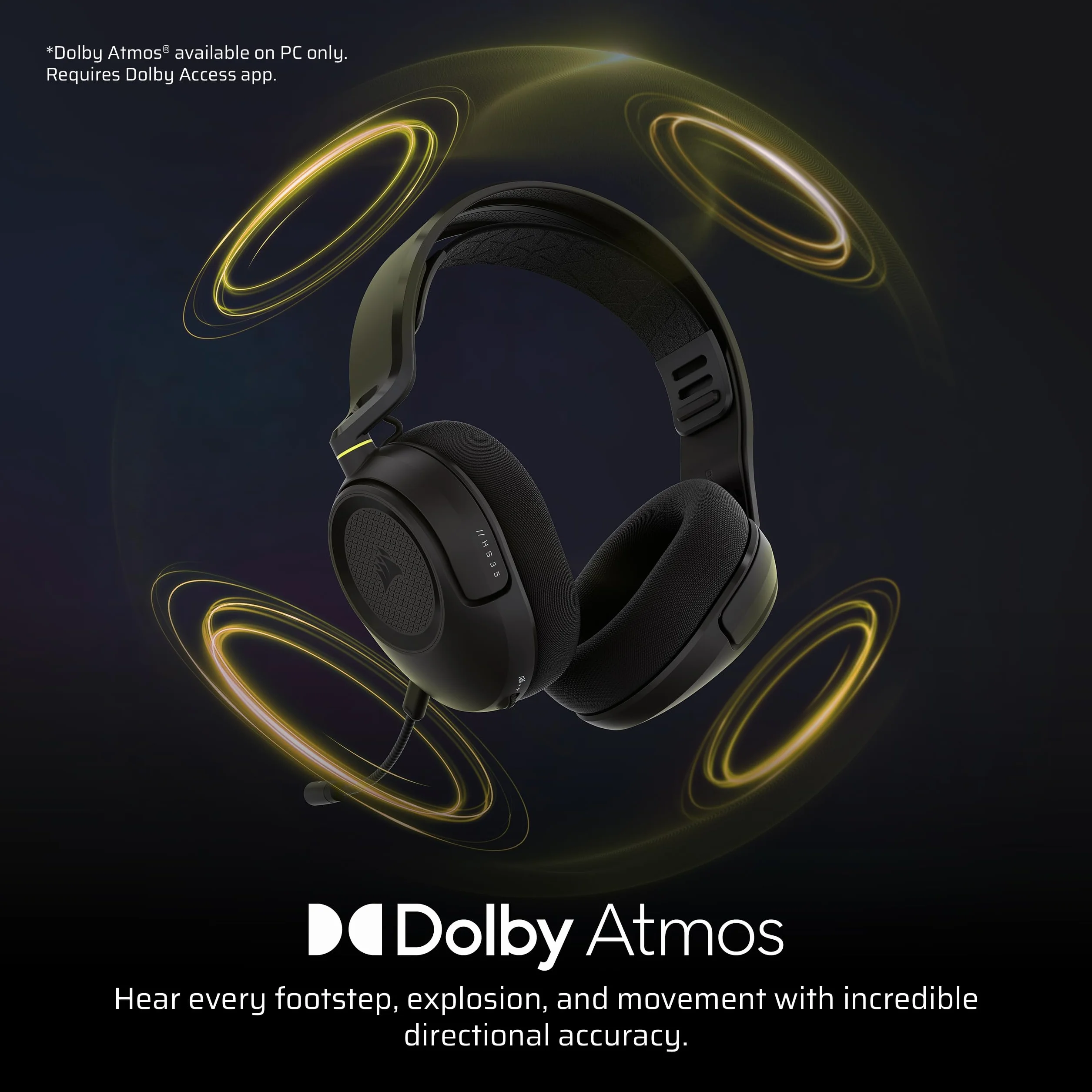 Corsair HS35 v3 bezprzewodowy zestaw słuchawkowy do gier z mikrofonem – 2,4 GHz i Bluetooth (PC/PS5/PS4/Switch/Mac/Mobile), lekki komfort, Dolby Atmos, czarny | 2,4 GHz i Bluetooth (PC, PS5, PS4, Switch, Mac, urządzenia mobilne), lekki i wygodny, Dolby At