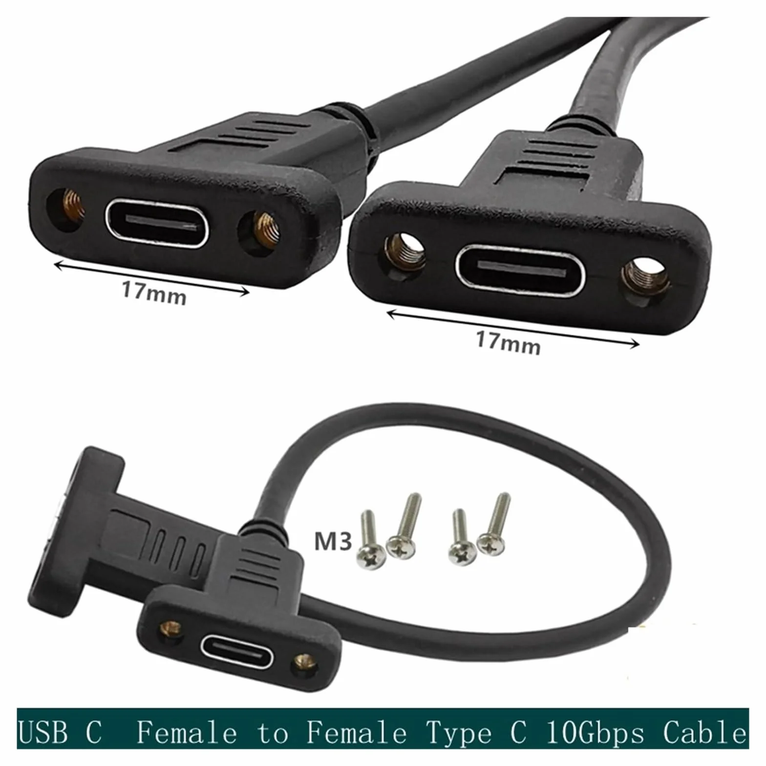 Kabel USB C żeński na żeński adapter typu C 10 Gb/s USB 3.1 Adapter ze śrubami panelowymi konwerter złącza USB typu c 30 cm 1m (Uc-217,1,8M)