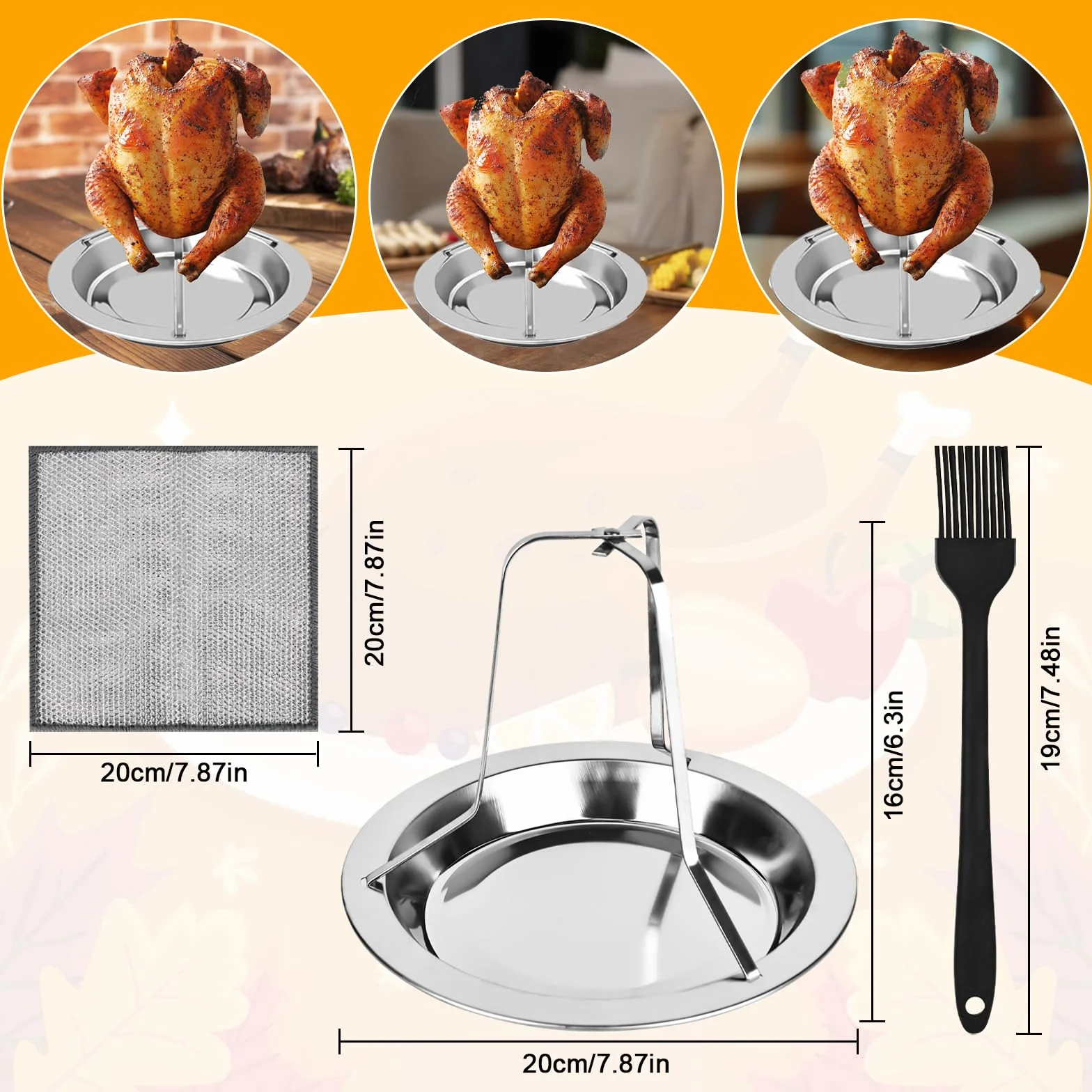 Pojemnik do pieczenia kurczaka ze stali nierdzewnej, pionowy stojak, uchwyt, zestaw 2 sztuki z grillem