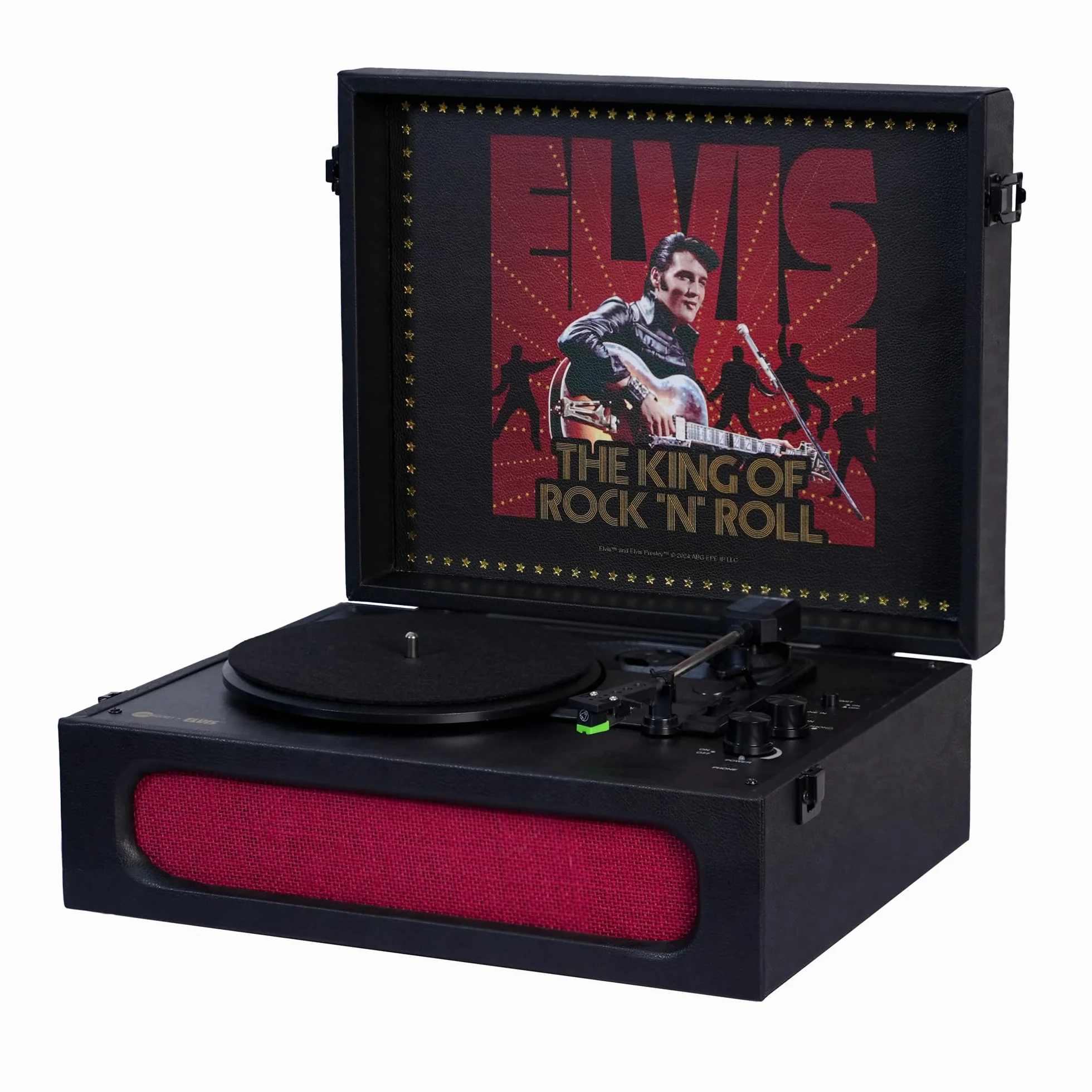 Arkrocket x Elvis Bluetooth Protable gramofon 3-biegowy Bluetooth wejście i wyjście gramofon wbudowane głośniki z wkładem magnetycznym automatyczne wyłączanie - Elvis Presley '68