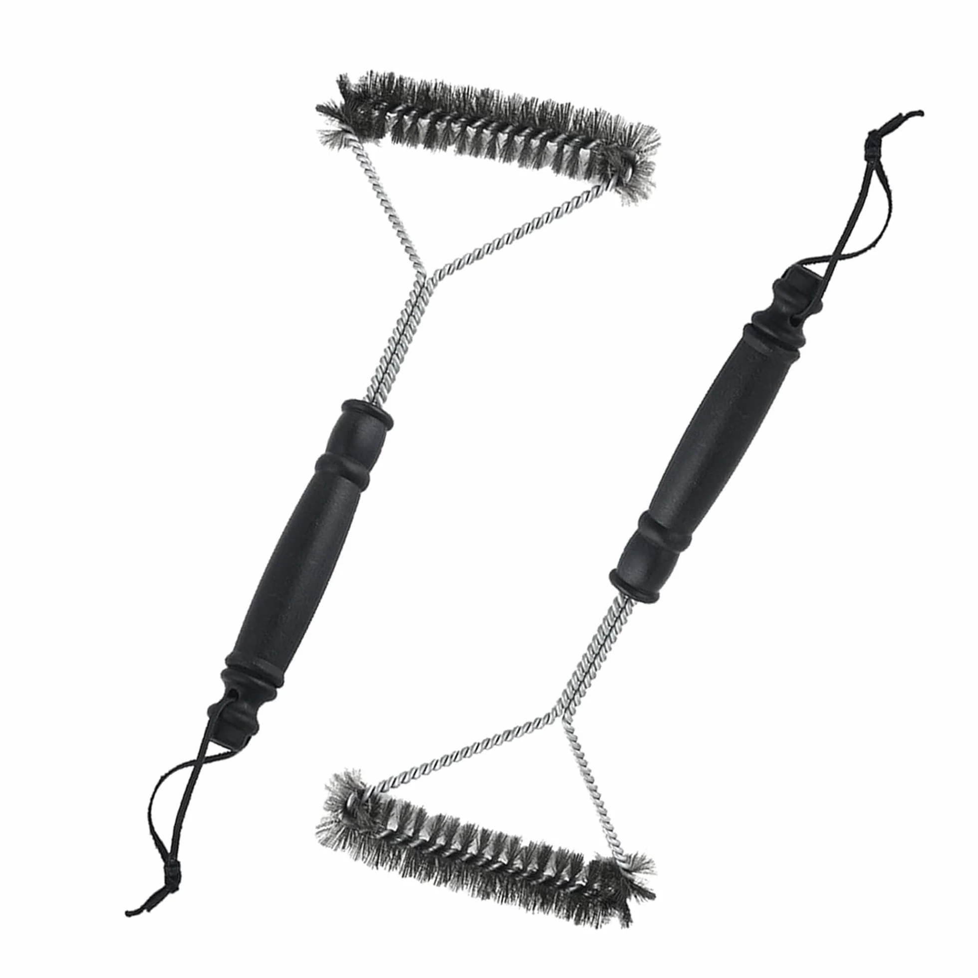 2 szt. Trójkątna szczotka do grilla z mosiądzu 12 zoll ze stali nierdzewnej z uchwytem zapobiegającym oparzeniom 360° czyszczenie szczotka do grilla do gazu/węgla drzewnego/żeliwnego grilla/grilla