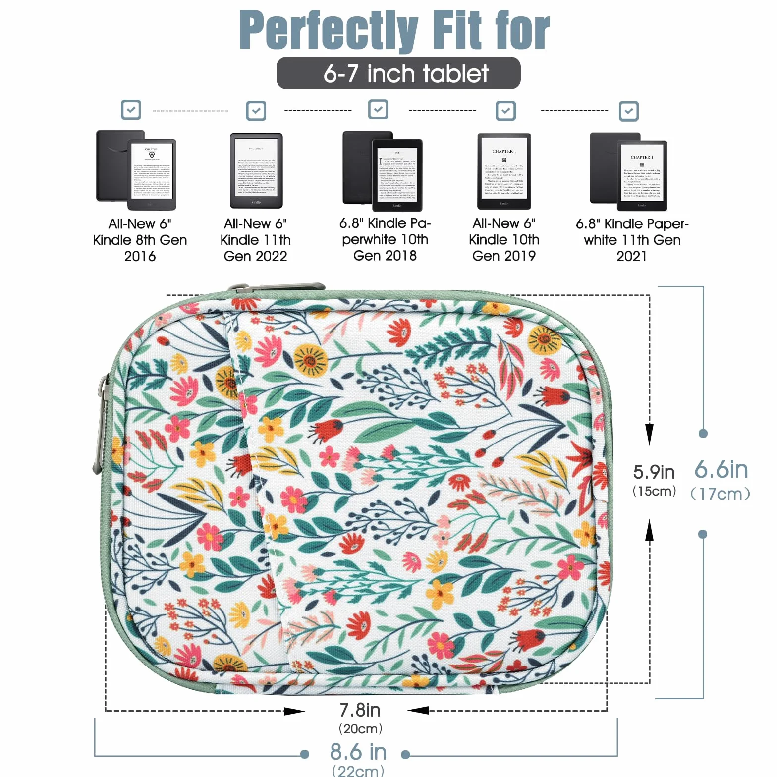 TiMOVO Etui na tablet 6-7 cali dla czytnika e-booków Book Paperwhite/Colorsoft Signature Edition, ochronne etui typu sleeve z kieszenią dla czytnika e-booków, urządzeń Oasis i Kobo, kwiat