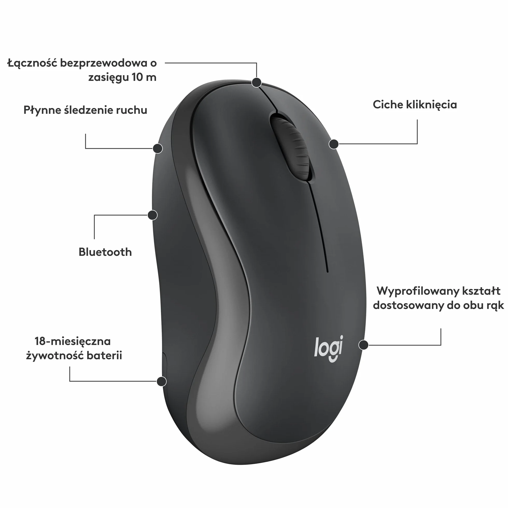 Logitech M240 Silent Bluetooth mysz, bezprzewodowa, kompaktowa, przenośna, śledzenie ruchów, bateria na 18 miesięcy, Windows, macOS, ChromeOS, zgodność z PC, Mac, laptop, tablet - Czarny