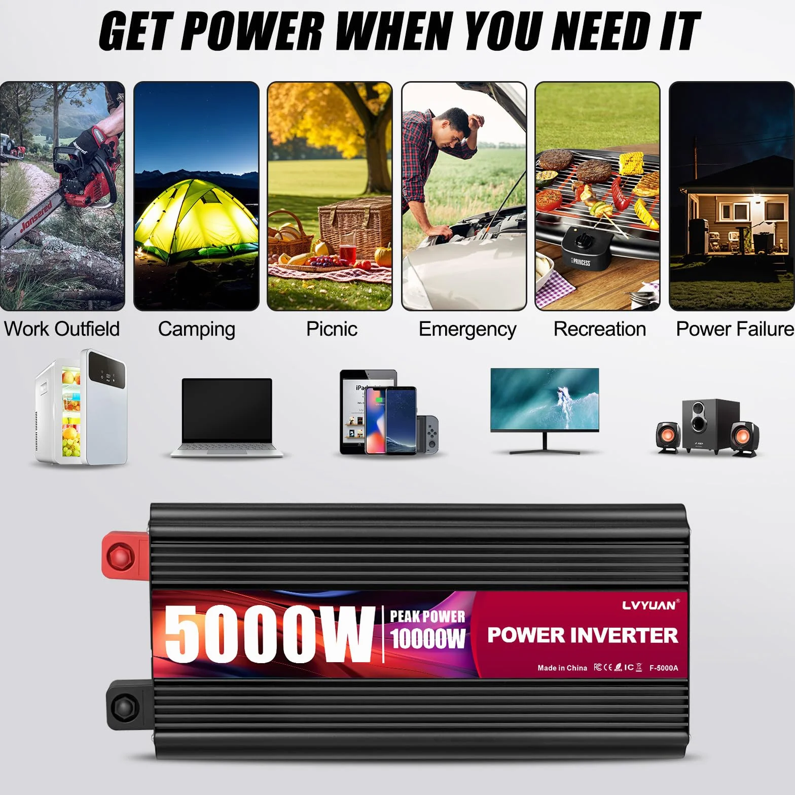 Yinleader Falownik 12 V 230 V 5000 W /10000 W przetwornica napięcia 12 V 220 V LCD AC przyłącze kabla sieciowego USB