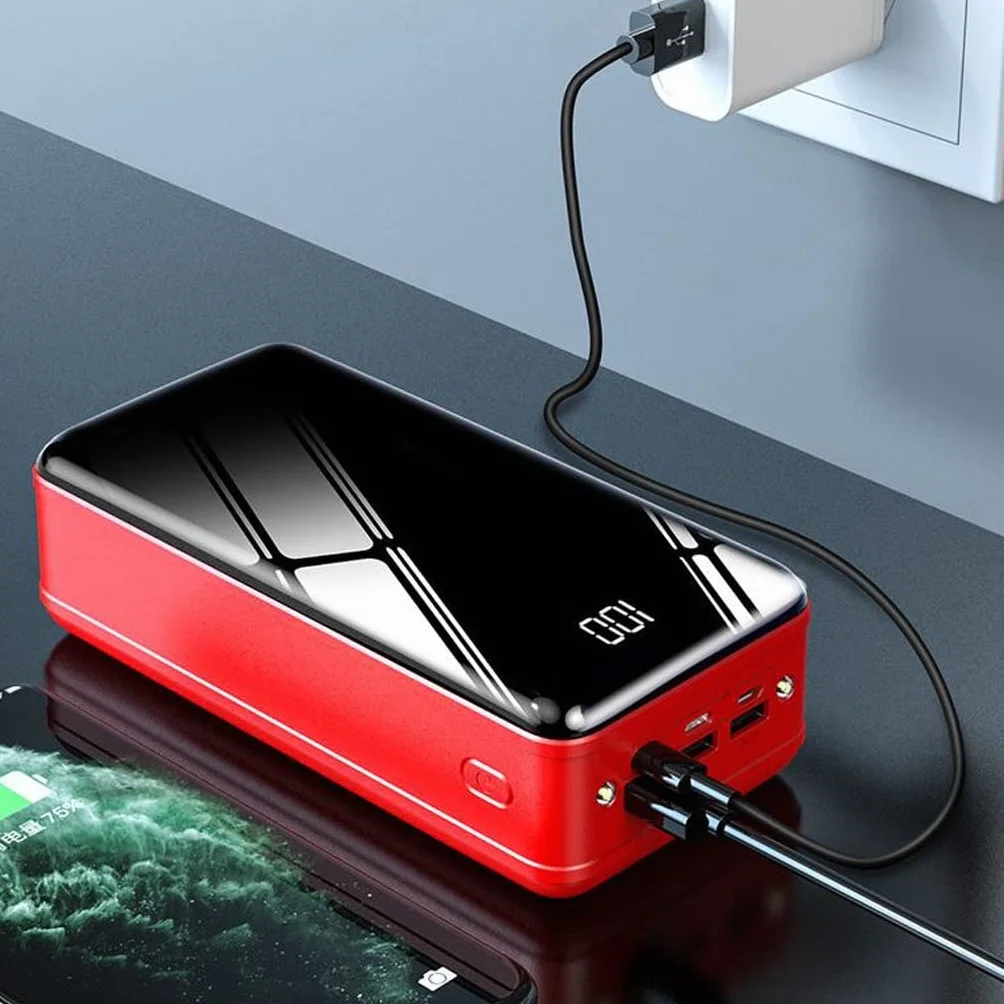 50000 MAh Power Bank o dużej pojemności Lustrzany ekran z cyfrowym wyświetlaczem Szybkie ładowanie jest wyposażone w wspólny bank mocy (Color : Black, Size : 50000mAh)
