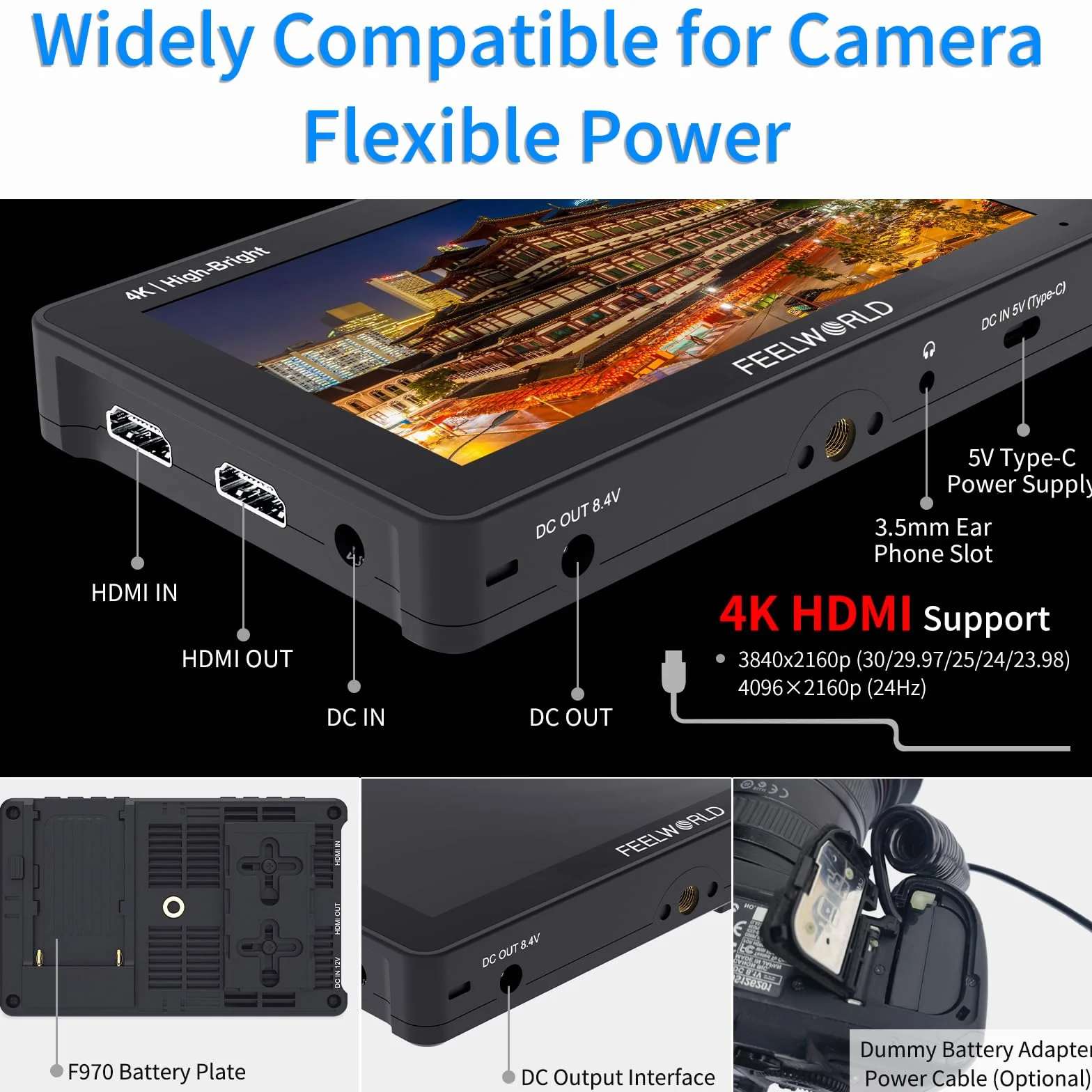 FEELWORLD F5 PRO X 1600 nits kamera monitor, 5,5 cala HDR IPS Field DSLR 1920 x 1080FHD ekran dotykowy z baterią 2800 mAh i etui, 4K 60 Hz HDMI 3D LUT Waveform Peaking Focus Zebra