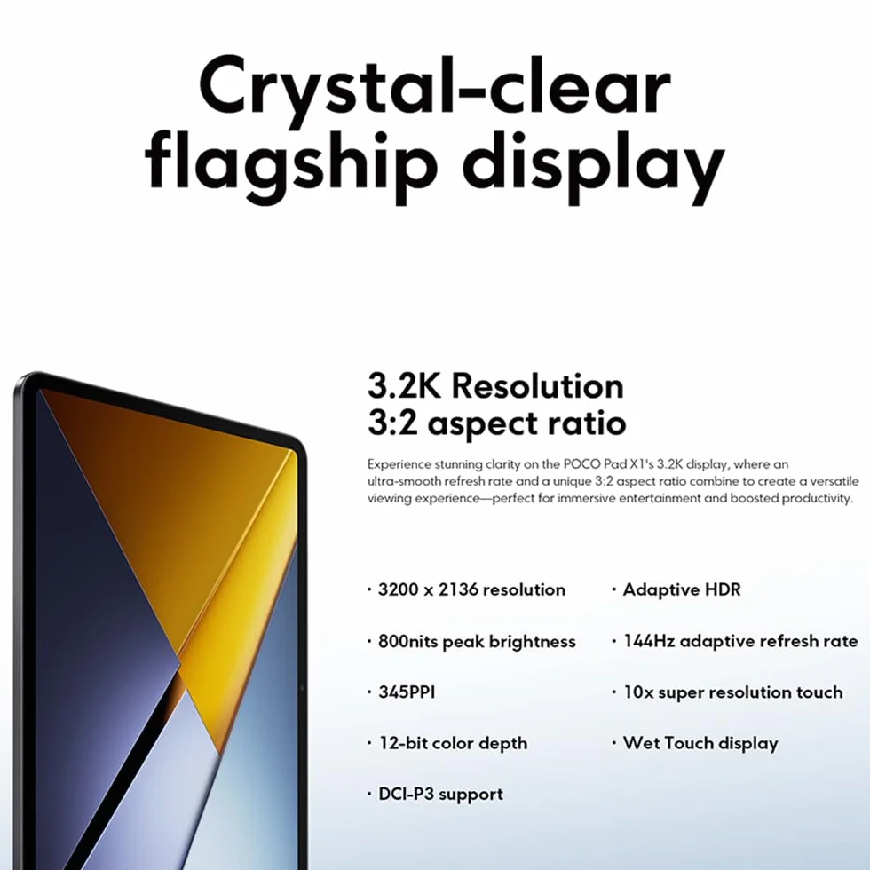 XIAOMI POCO Pad X1, tablet 8 GB + 512 GB, wersja WiFi, wyświetlacz 3,2K, 144 Hz, Hyper AI Snapdragon® 7+ Gen 3, platforma mobilna 8850 mAh, z ładowarką, wersja WiFi (niebieski)