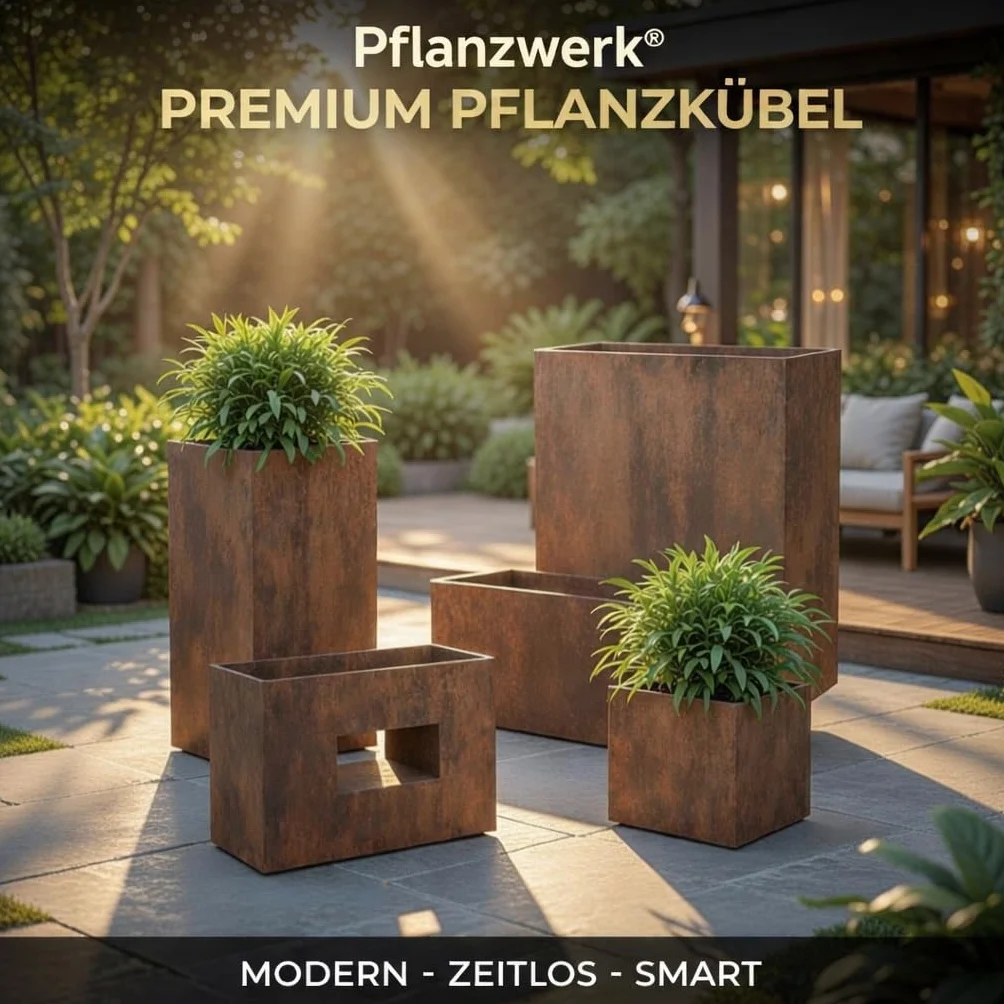 Pflanzwerk® Doniczka z włókna szklanego Cube Rost brązowa 38x44x44 cm XXL *odporna na mróz* *ochrona przed promieniowaniem UV* *produkt wysokiej jakości*