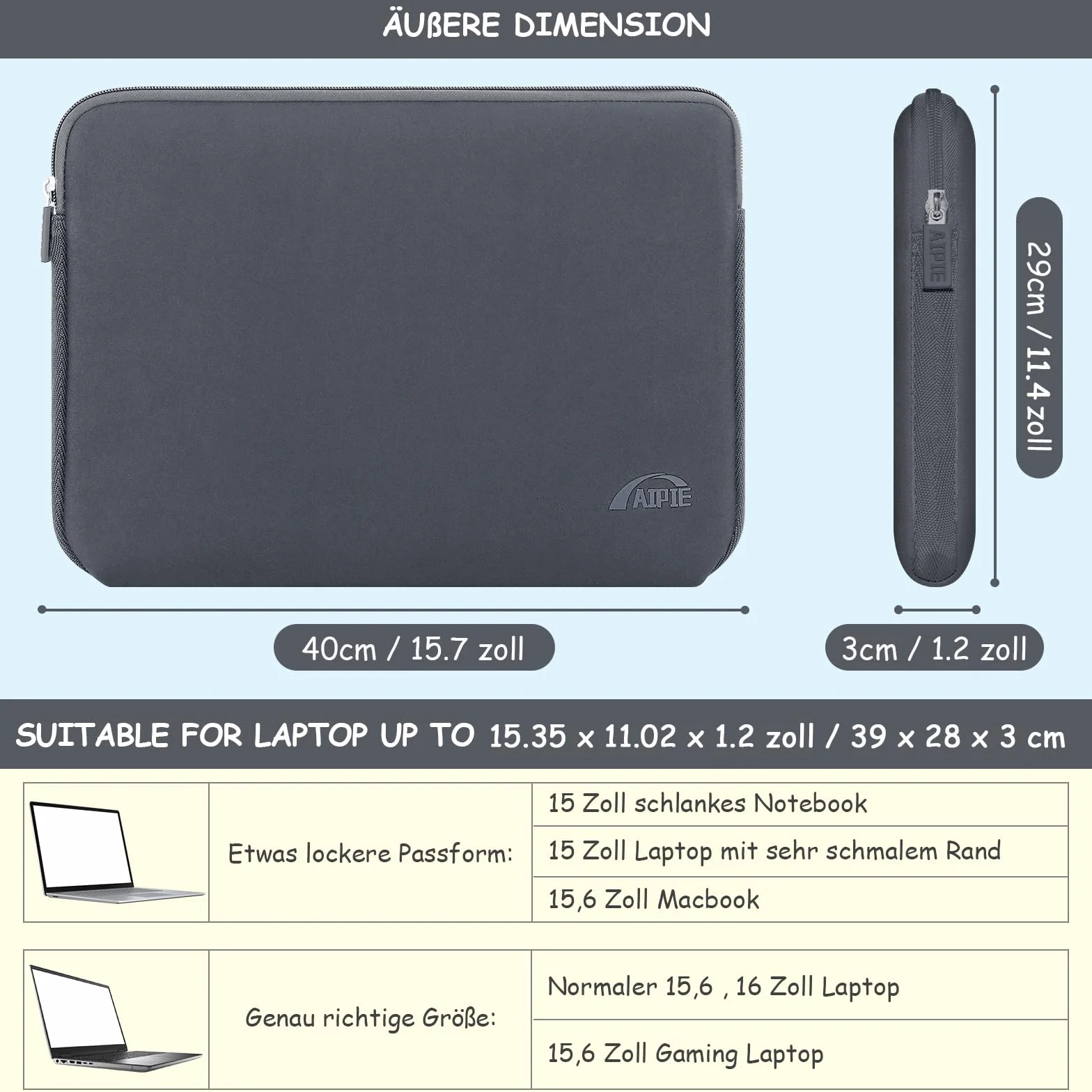 Etui ochronne na laptopa 16 cali z neoprenu szary kompatybilne z Acer ASUS Dell Lenovo Microsoft HP