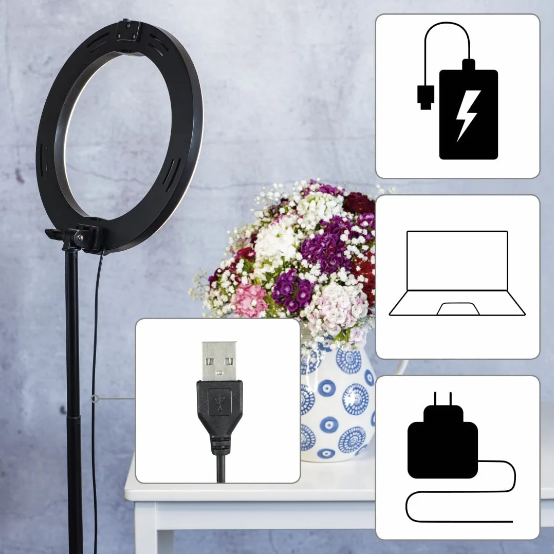 Hama Pierścień świetlny LED ze statywem i uchwytem na telefon komórkowy (pierścień świetlny 26,5 cm, lampa pierścieniowa z pilotem zdalnego sterowania Bluetooth, 3 temperatury barwowe, 10 poziomów