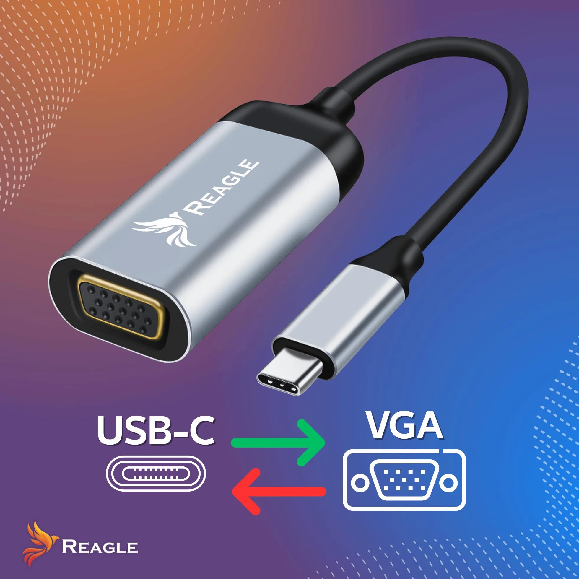 Reagle Adapter USB-C na VGA Full HD 1080p 60Hz USB Type-C 3.2 konwerter aluminiowa obudowa