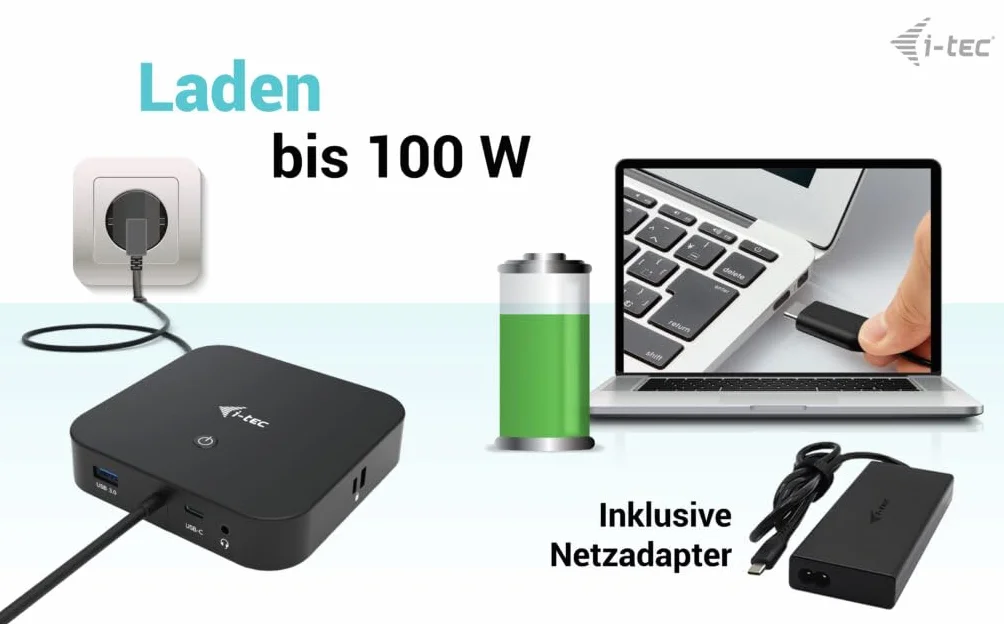 I-TEC USB-C HDMI DP Dock PD100W 2X LCD Dock + CHARGER-C112W