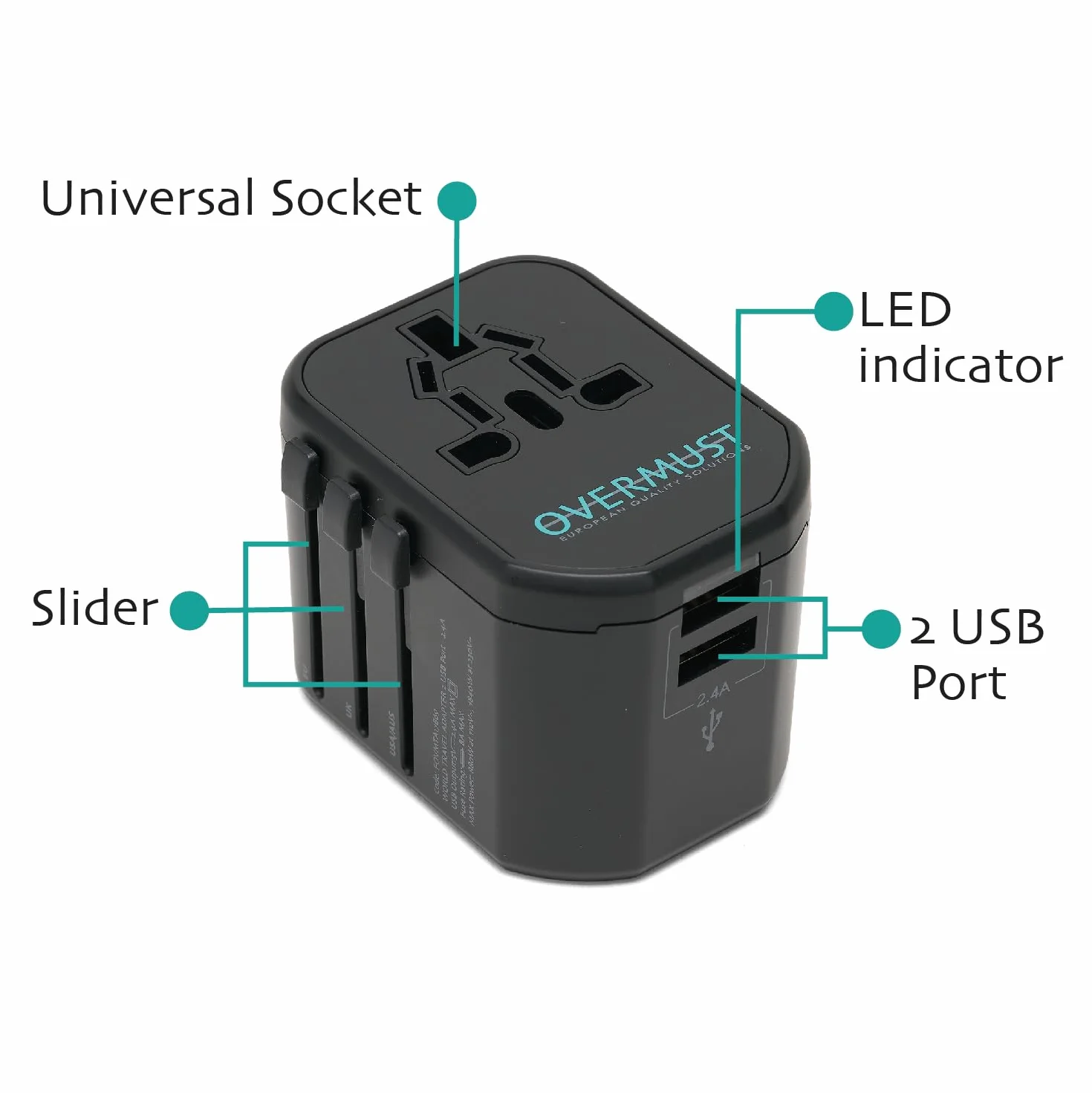 Uniwersalna Przejściówka Podróżna z 2 Portami USB, Kompatybilna w USA, Wielkiej Brytanii, Europie i Australii, Przenośna Konstrukcja, Pełna Kompatybilność 100 V-240 V