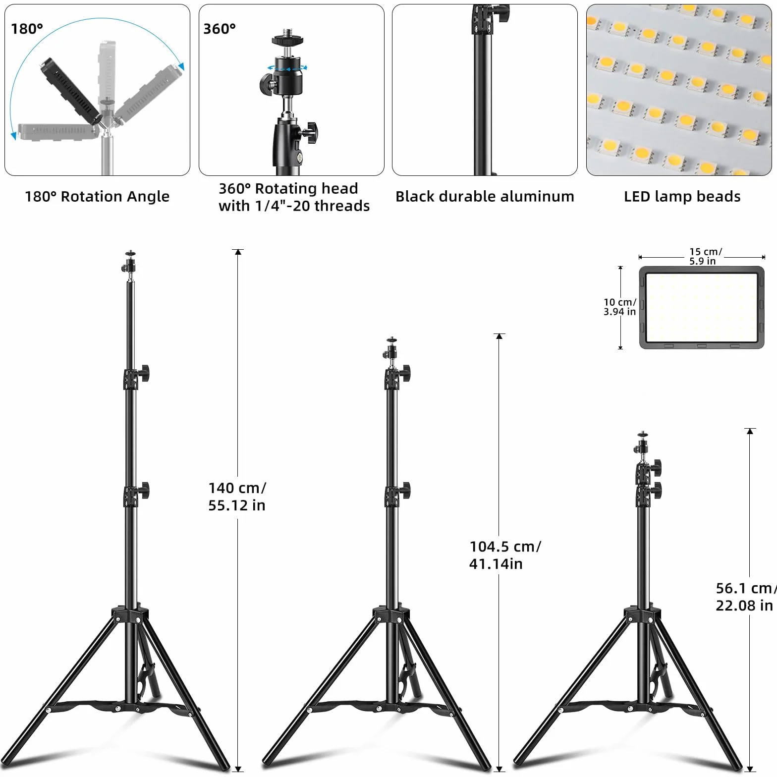 Hagibis Zestaw studyjnych lamp wideo LED – 9 kolorowych filtrów, regulowany statyw, do strumieniowego przesyłania zdjęć i wideo