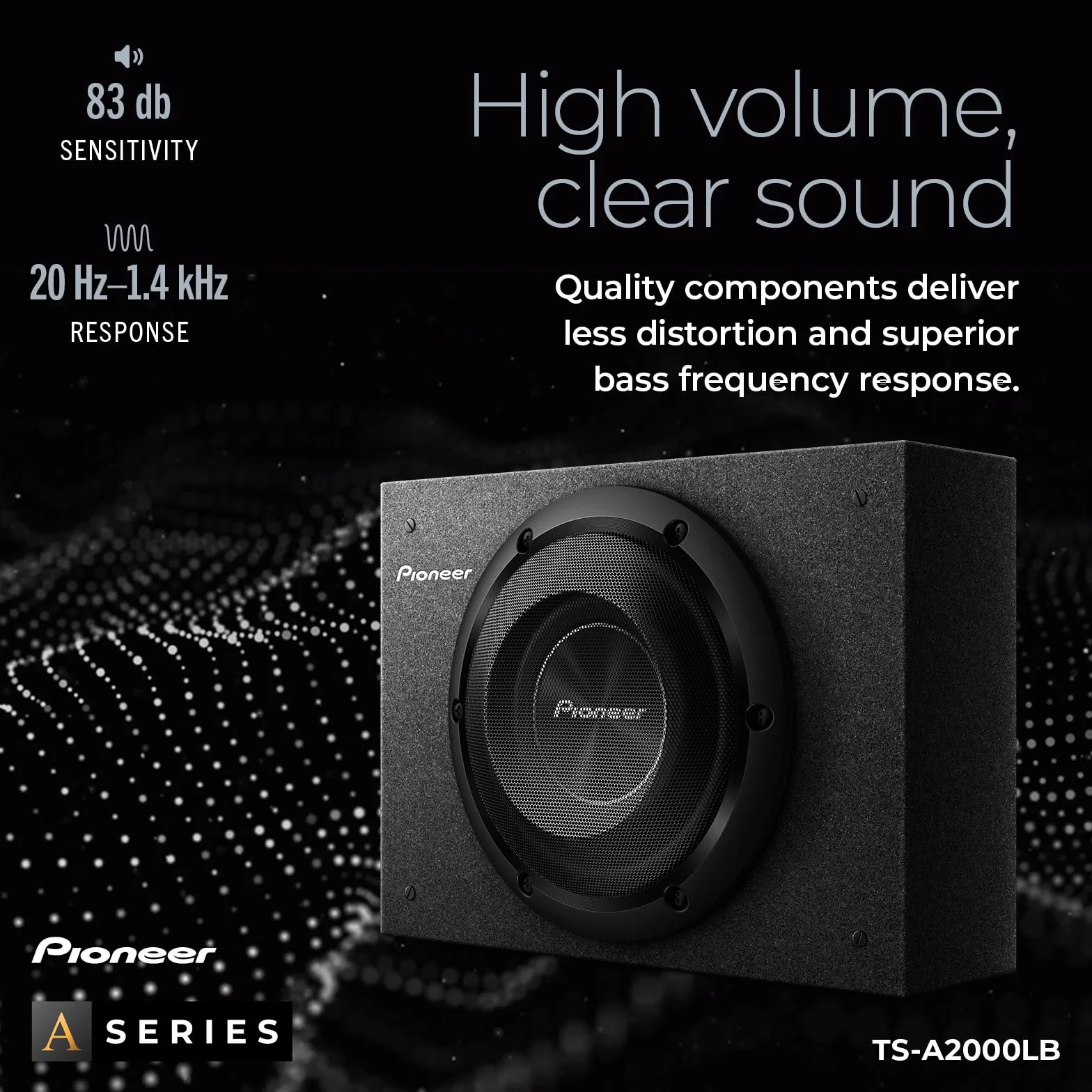 Pioneer TS-A2000LB pasywny subwoofer, wydajna obudowa subwoofera o maksymalnej mocy 700 W, 20 cm, membrana IMPP, czarny, ciągła moc wyjściowa 250 W