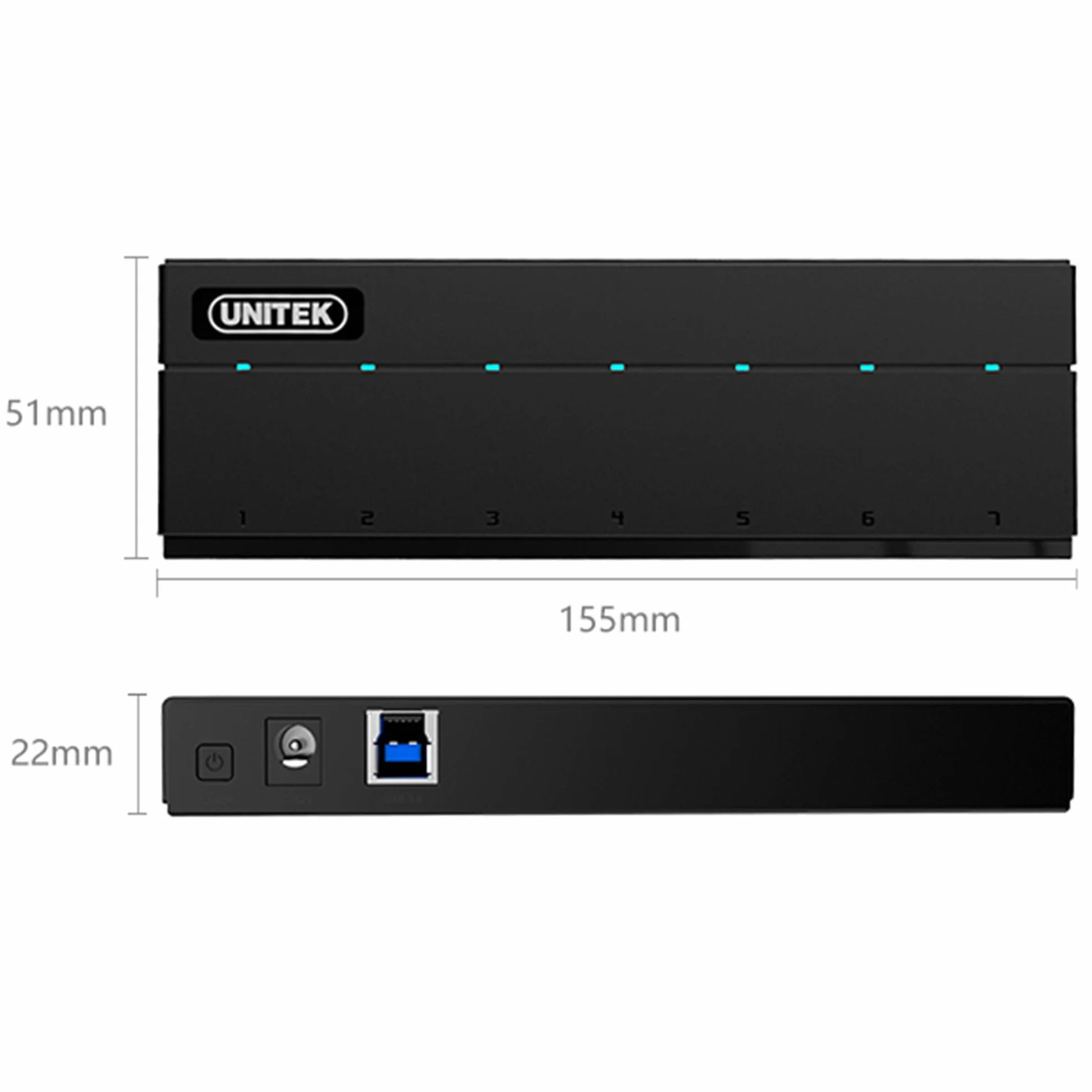 UNITEK Hub 7 portów USB 3.0 aktywny z zasilaniem, hub multiport rozdzielacz do komputera, laptopa, klawiatury, myszy, drukarki, iOS (Mac) + Windows, Plug & Play, czarny