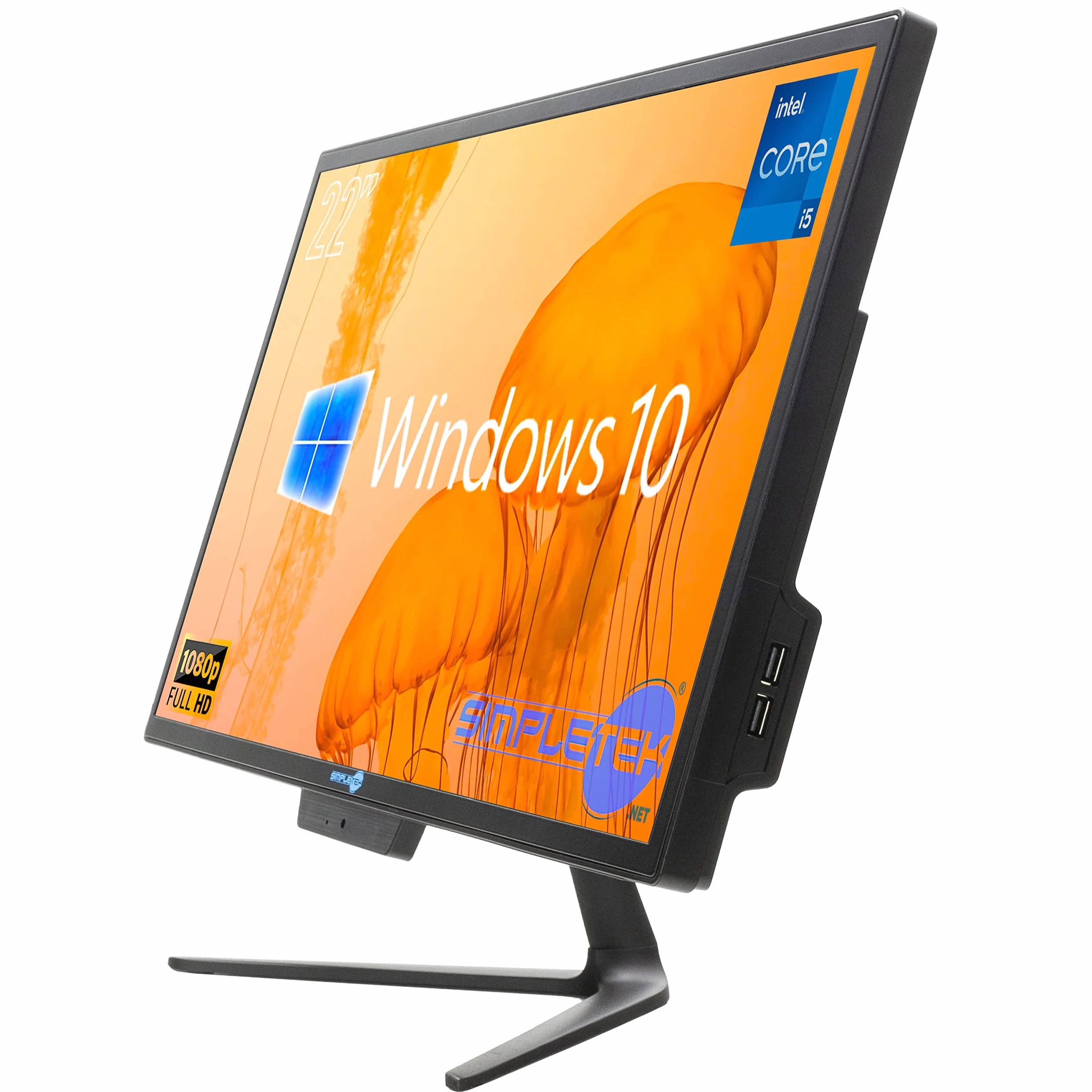 SIMPLETEK PC All in One Core i5 Do 3.10GHz 8GB SSD 240GB | 22" Full HD Windows 10 Pro | Zintegrowana kamera internetowa VGA HDMI WiFi5 Komputer Aio Stałe Domu Praca