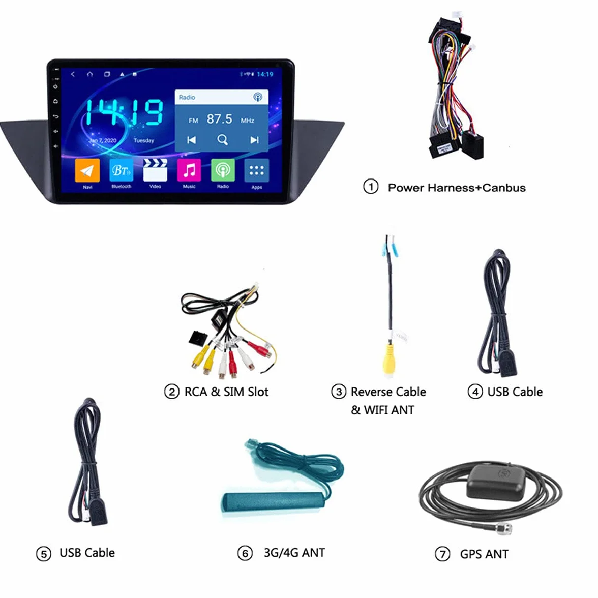 Samochód Stereo GPS Nawigacja IPS Ekran dotykowy Android 9 System nawigacji, 8 rdzeni GB RAM 64 GB ROM DVD Nawigacja, Darmowa aktualizacja map, dla BMW X1 2010-2015