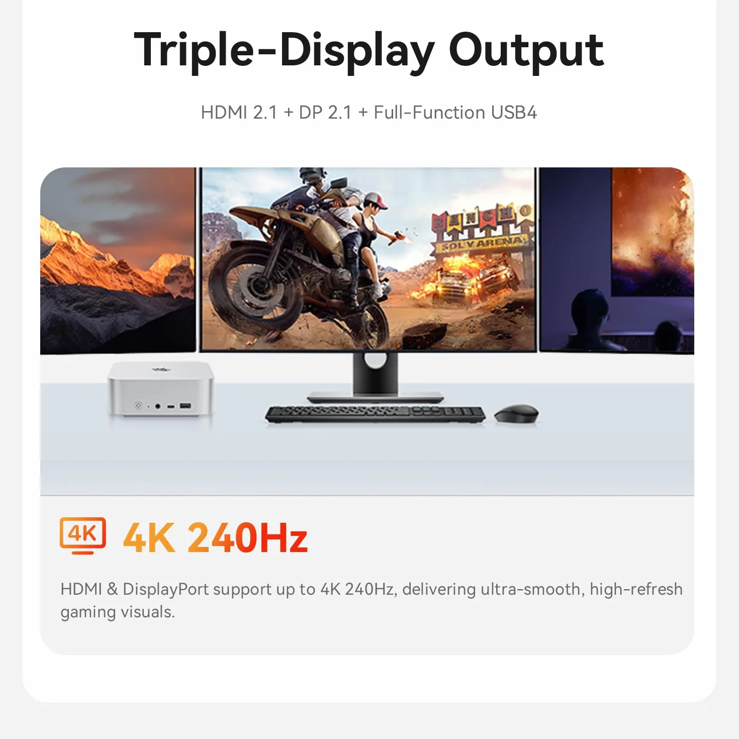 Beelink SER9 Mini PC, AMD Ryzen R7 H255 (8C/16T, do 4,9 GHz), 32 GB pamięci RAM DDR5, 1TB M.2 PCIe 4.0 SSD, potrójny ekran 4K, USB 4, HDMI, DP 1.4, BT 5.2, Wi-FI 6, RJ45 2,5 GHz, srebrny