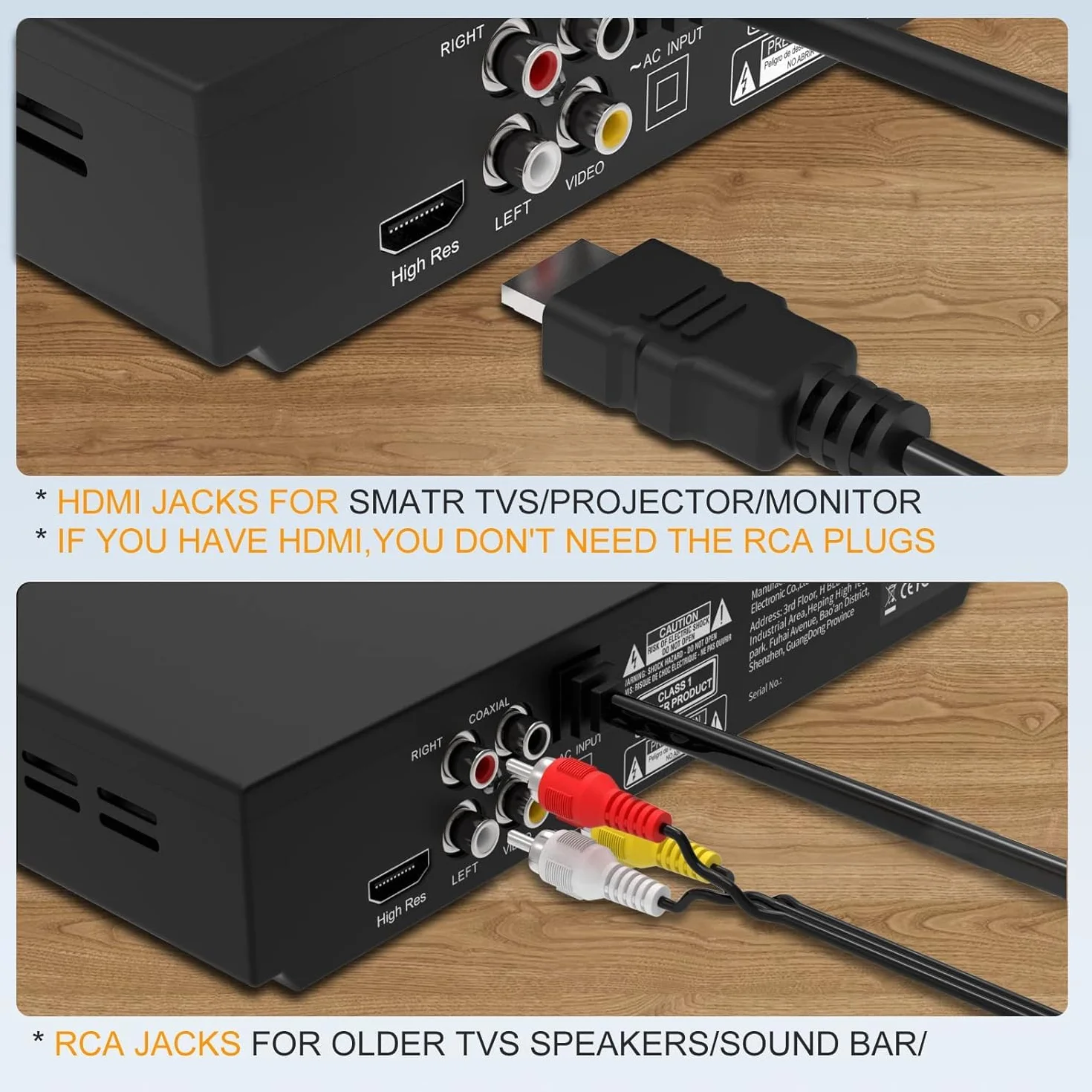 GOKUID Odtwarzacz DVD do telewizorów z HD 1080p upscaling, HDMI i AV i wyjściem koncentrycznym (kabel HDMI i AV w zestawie), wejście USB, pilot zdalnego sterowania w zestawie, czarny