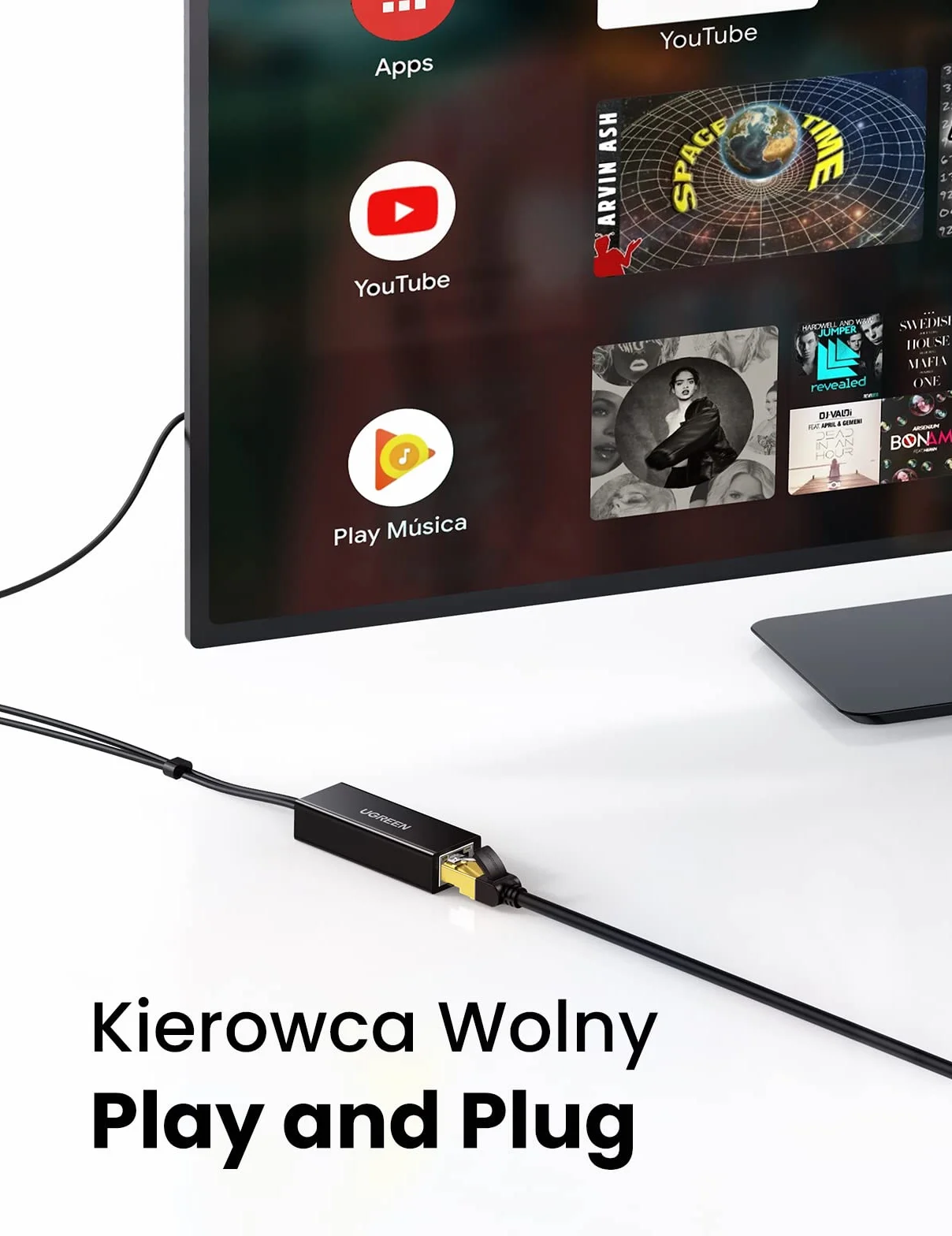 UGREEN Adapter Micro USB na RJ45 Kompatybilny z Chromecastem Google Home Kabel Zasilający USB 1M