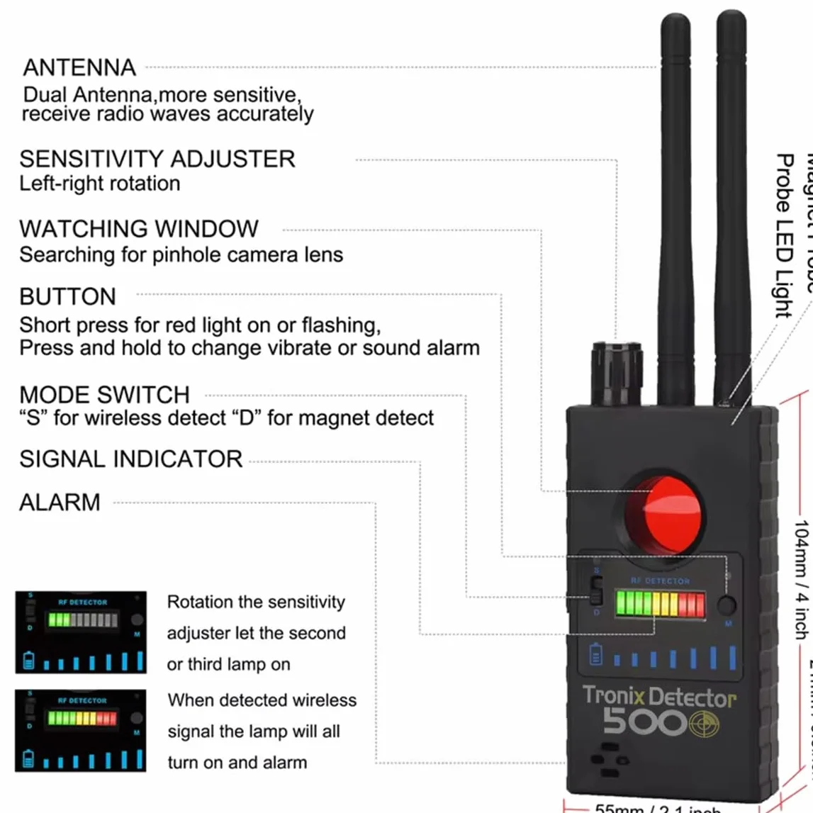 Wydajny skaner wykrywający mikrospy gsm i RF, ukryte kamery, bezprzewodowe urządzenia słuchowe i lokalizatory GPS, łatwy w użyciu profesjonalny podwójny skaner