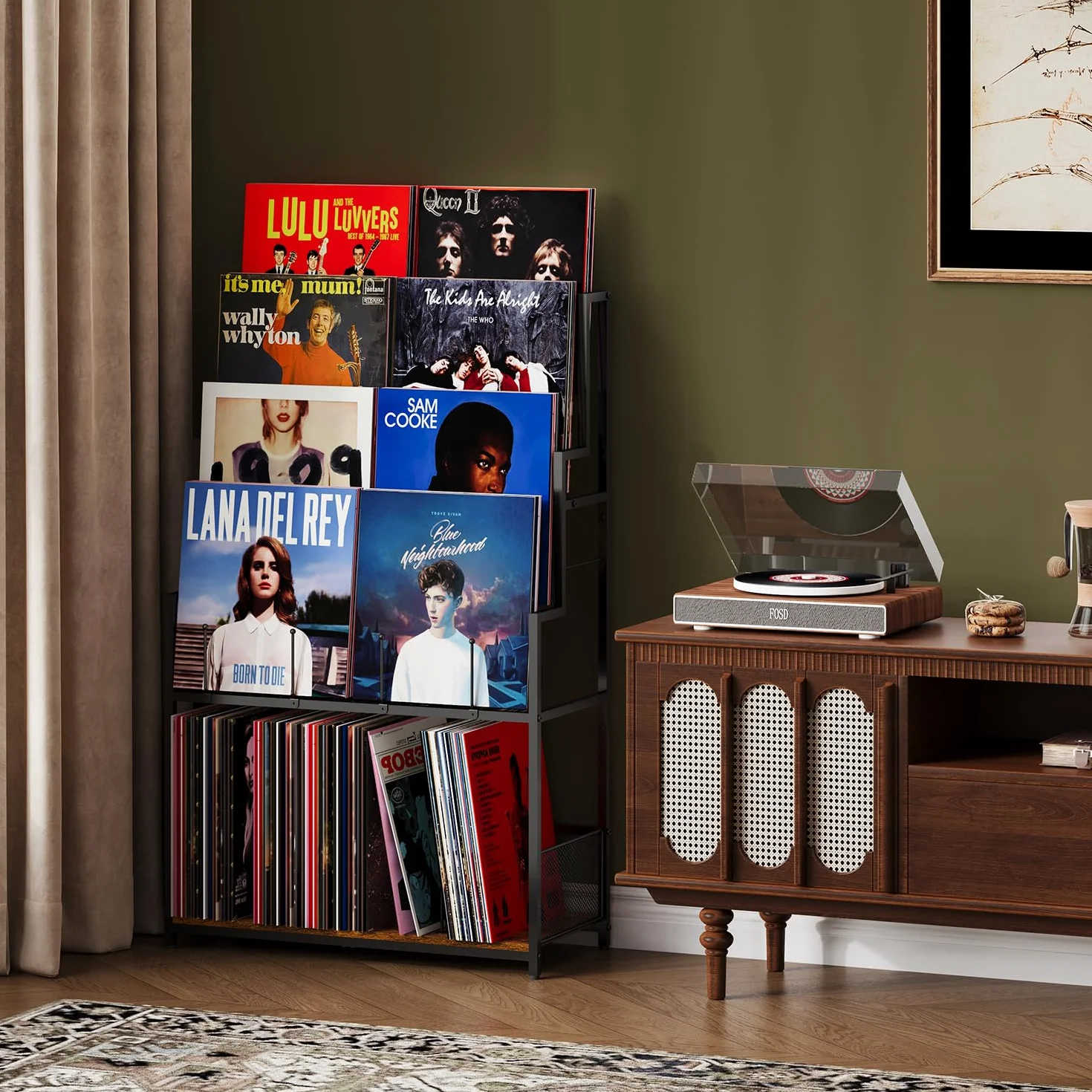 5-poziomowy stojak do przechowywania płyt winylowych z półką na płyty, organizer winylowy, 250-320 albumów, metalowy stojak na płyty LP, CD, DVD, czasopisma, książki