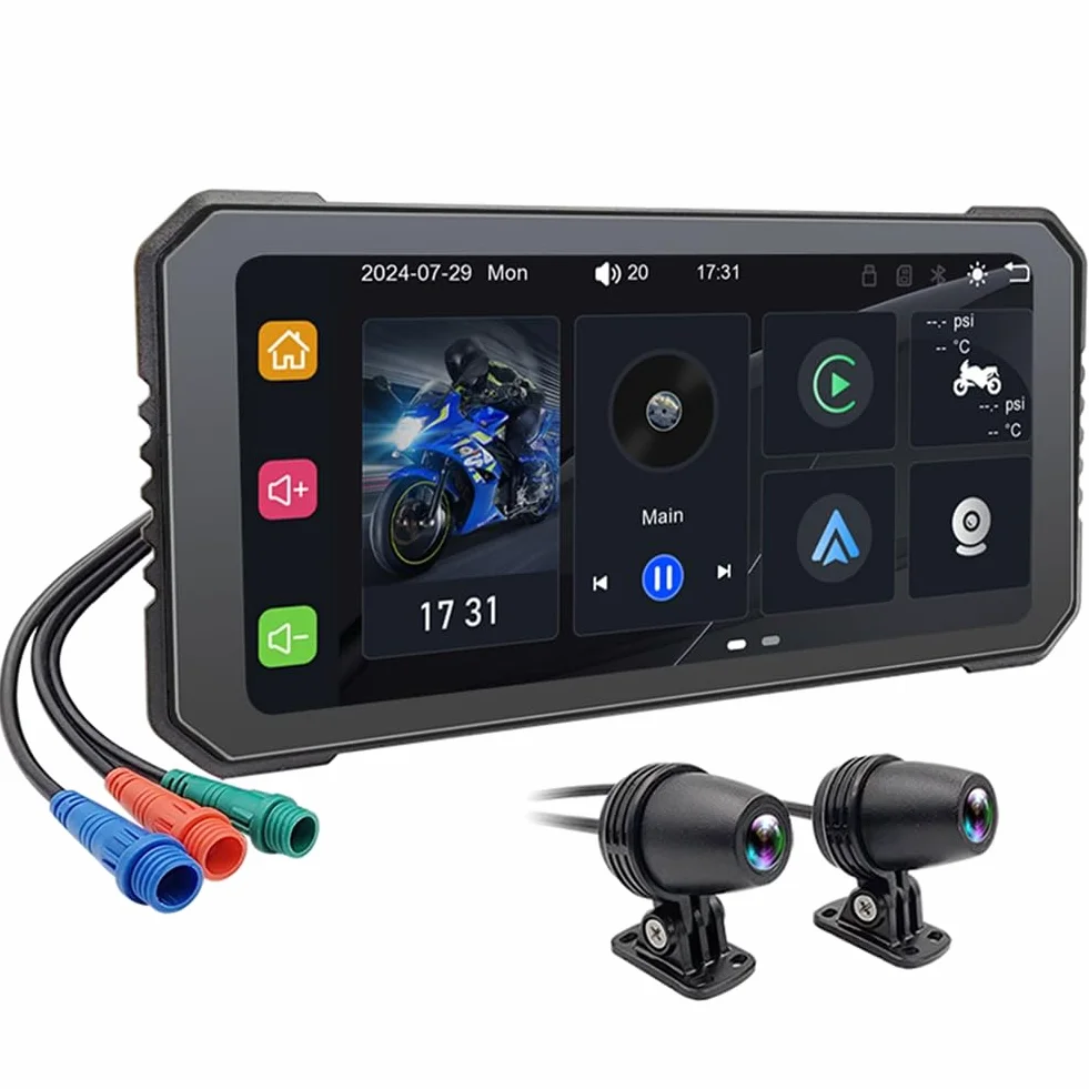 6,25 rejestrator motocyklowy, bezprzewodowy CarPlay do systemu Android, nawigacji GPS, Bluetooth, wodoszczelny ekran dotykowy