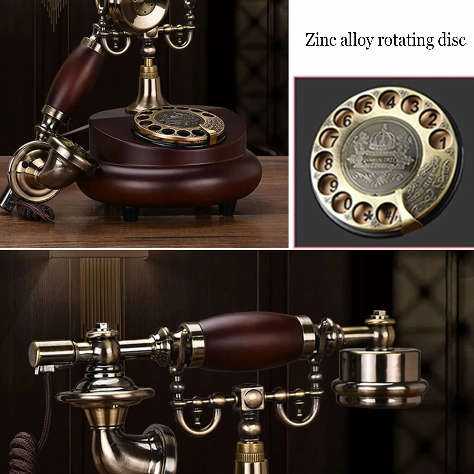 Telefon stacjonarny retro, Telefon stacjonarny przewodowy z tarczą obrotową i funkcją ponownego wybierania Rozmiar 25x17x21 cm