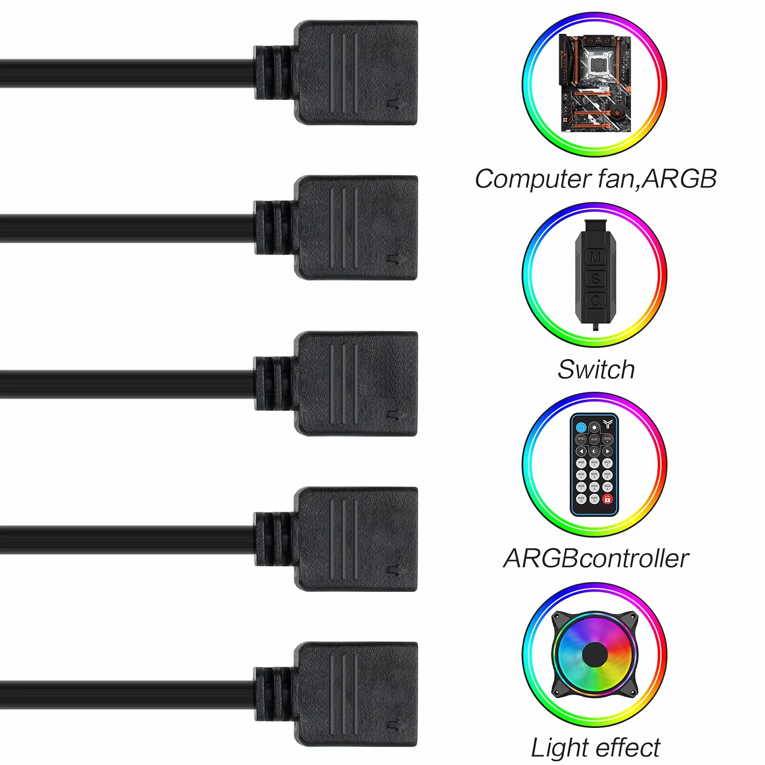 2 szt. rozdzielacz wentylatora RGB adapter 5 V, 1:5 przedłużacz do wentylatora chłodnicy z wtyczkami do obudowy komputera CPU
