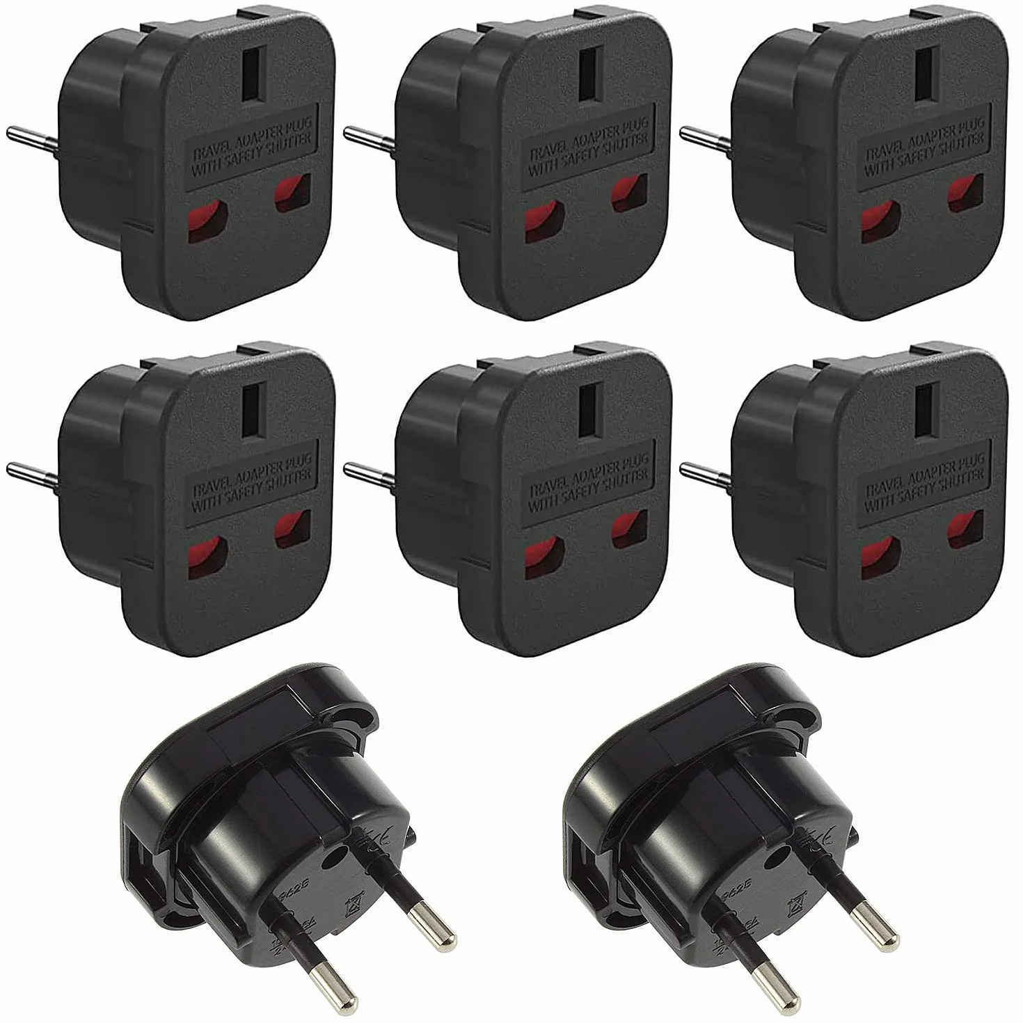 8 sztuk UK to adapter wtyczki EU, 0-250 V 10 A adapter do podróży z angielskiego na hiszpański