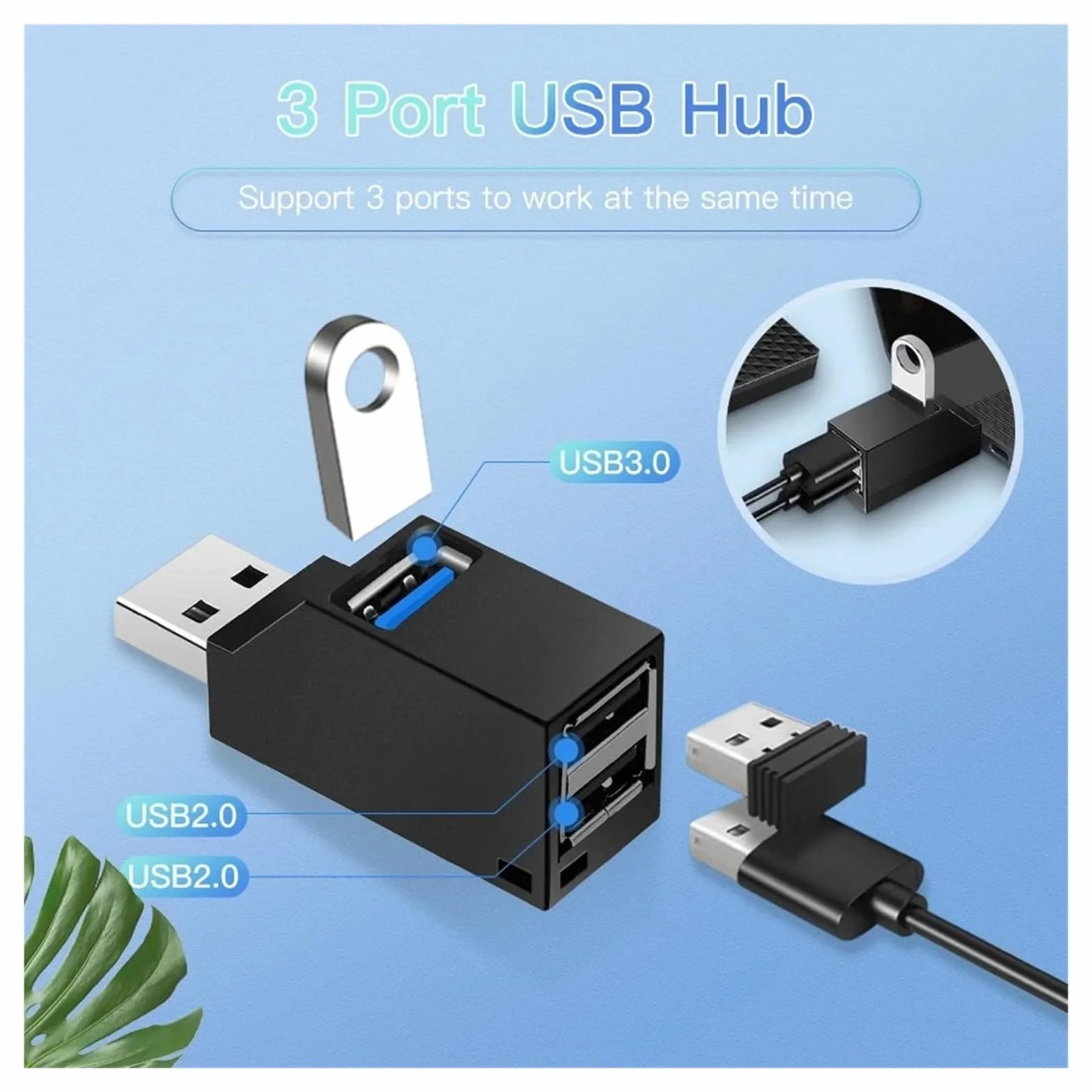 Hub USB 3.0 3-portowy rozdzielacz 5 Gbps do laptopa PC Mac (brązowy)