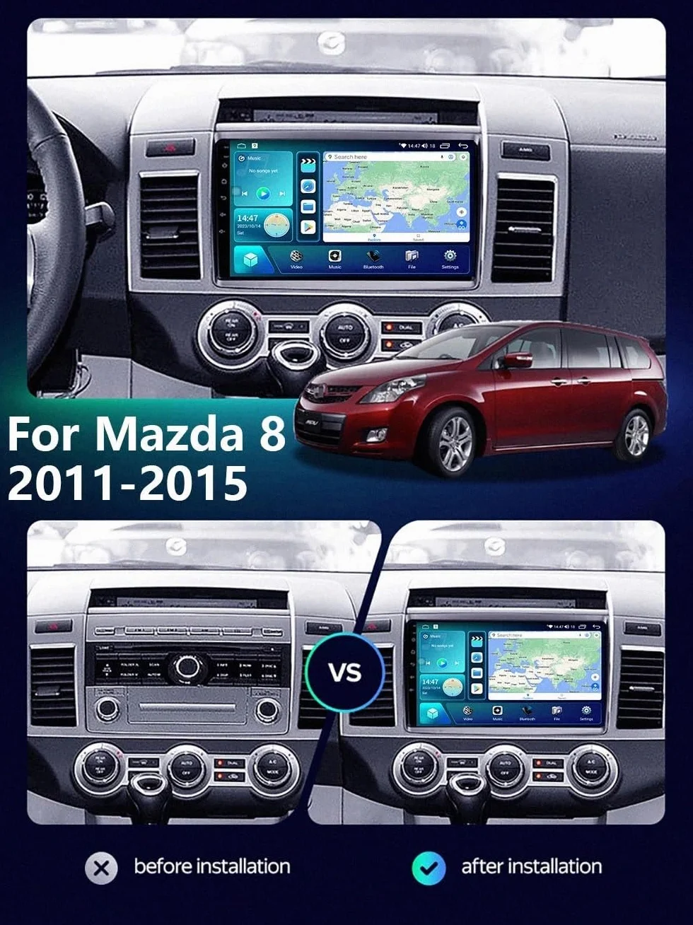 Odtwarzacz Multimedialny 2-Din dla Mazda BT50 2012-2018 Bezprzewodowe Carplay I Android Auto, Pojemnościowy Ekran Dotykowy, Nawigacja Gps Radio Fm Z, 8 Rdzeń 6G+128G