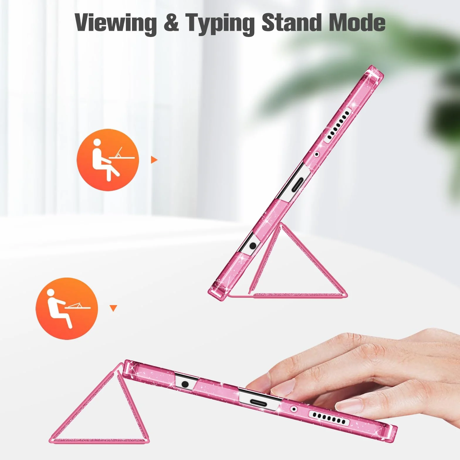Fintie Etui do tabletu Samsung Galaxy Tab A11 8,7" 2025 / Tab A9 8,7 cala, ultra cienkie etui ochronne z przezroczystą tylną stroną, brokatowe różowe