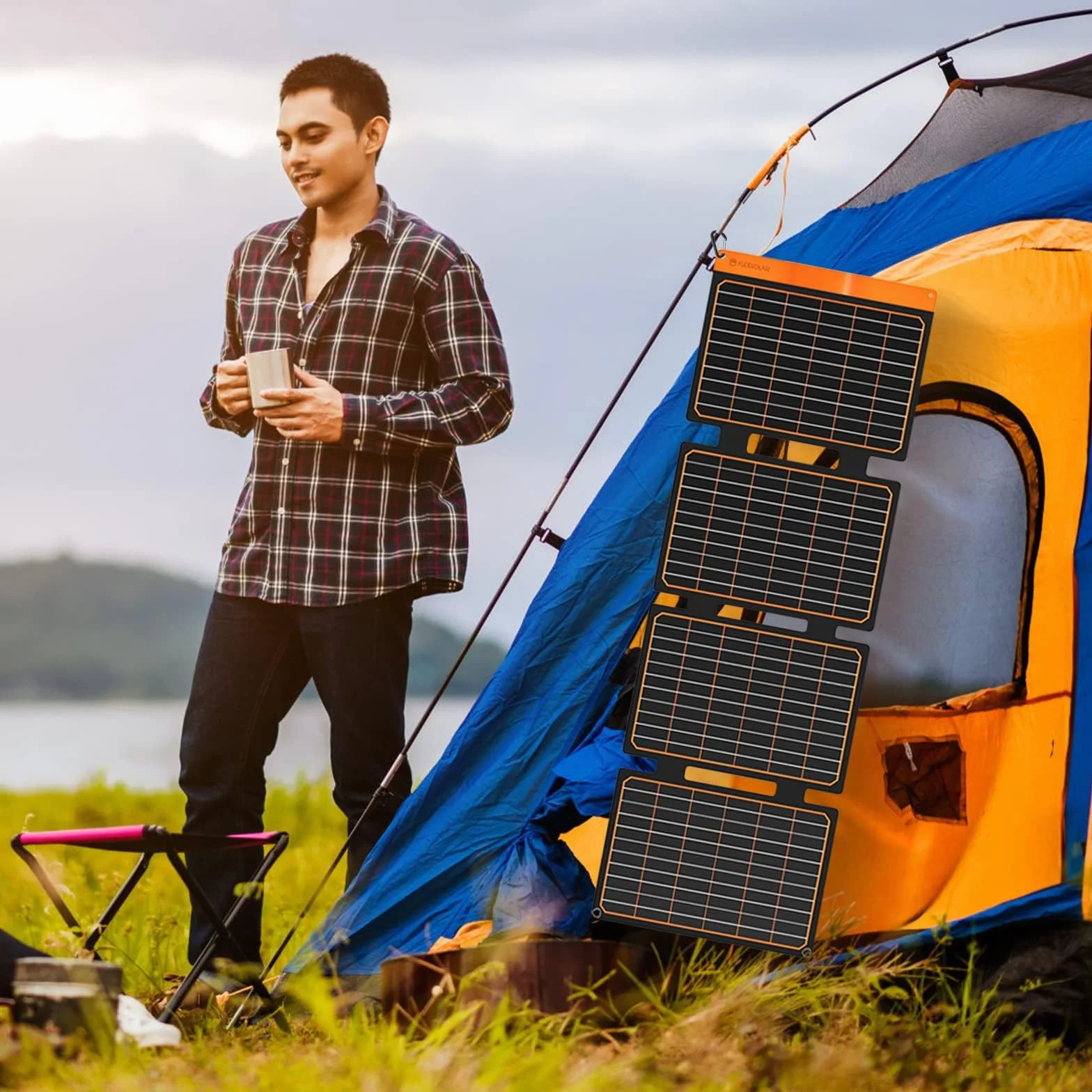 FlexSolar Panel słoneczny 40 W, USB-C(PD2.0), USB-A (QC3.0), przenośna, składana ładowarka solarna, awaryjne zasilanie, IP67, wodoszczelny, kemping, wędrówki, podróże z plecakiem, outdoor, do