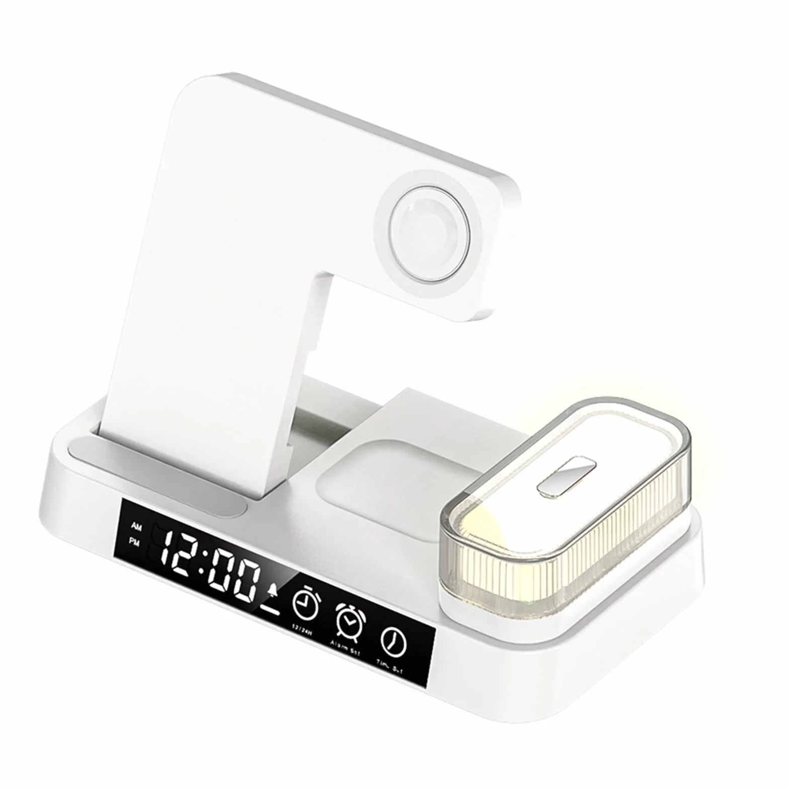 Ładowarka bezprzewodowa, Składana bezprzewodowa stacja ładująca 30 W Zegar RGB do telefonu Szybkie ładowanie słuchawek do zegarka(White with plug)