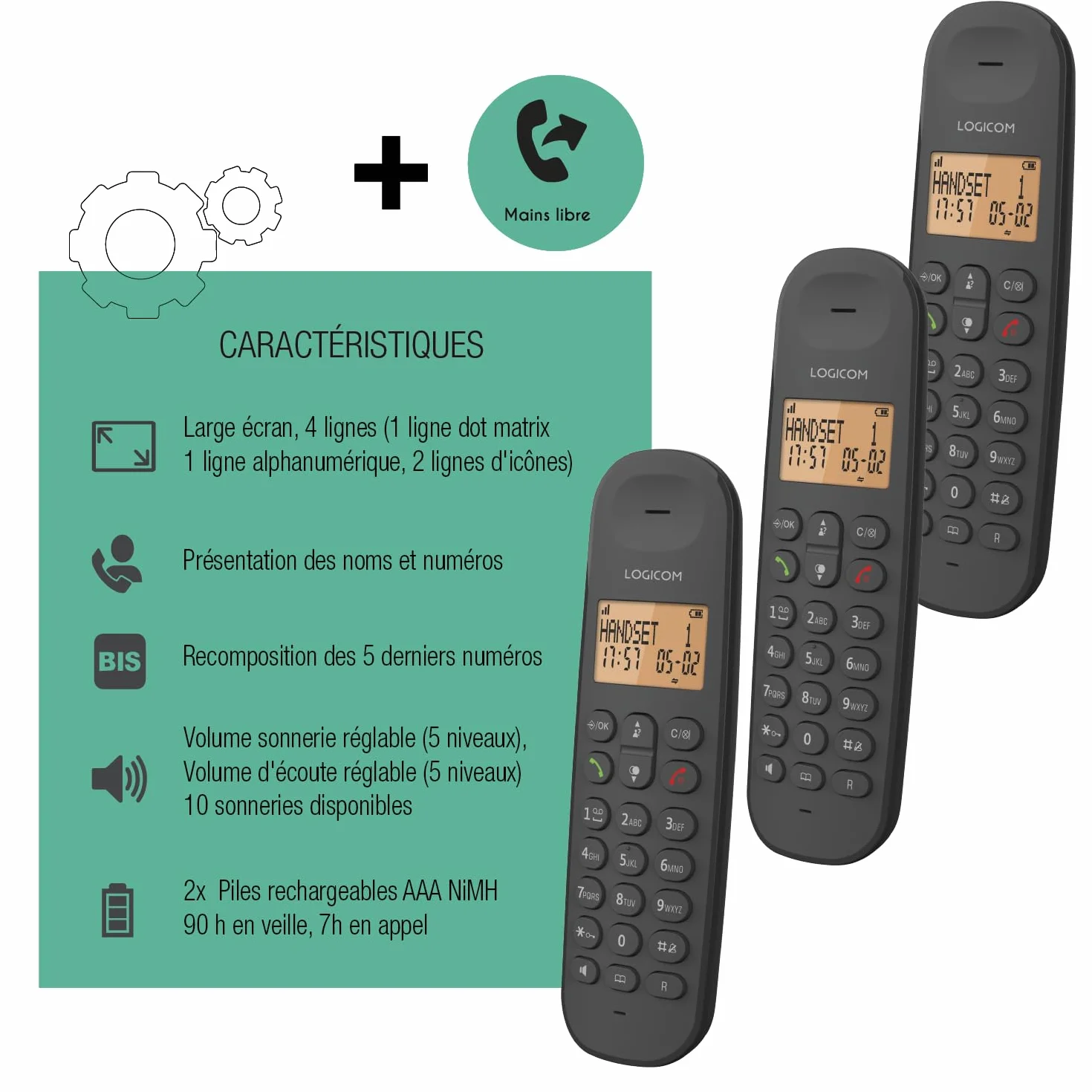 Logicom ILOA 350 Bezprzewodowy telefon stacjonarny bez sekretarki - Trio - Telefony analogowe i DECT - czarny