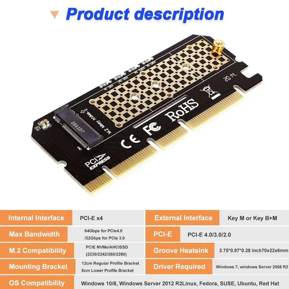 M.2 NVMe na PCIe 4.0 X16/X8/X4 karta adaptera do M.2 NVMe SSD, z aluminiowym radiatorem M.2, obsługuje 2230, 2242, 2260, 2280 Solid State Drives (2 sztuki)