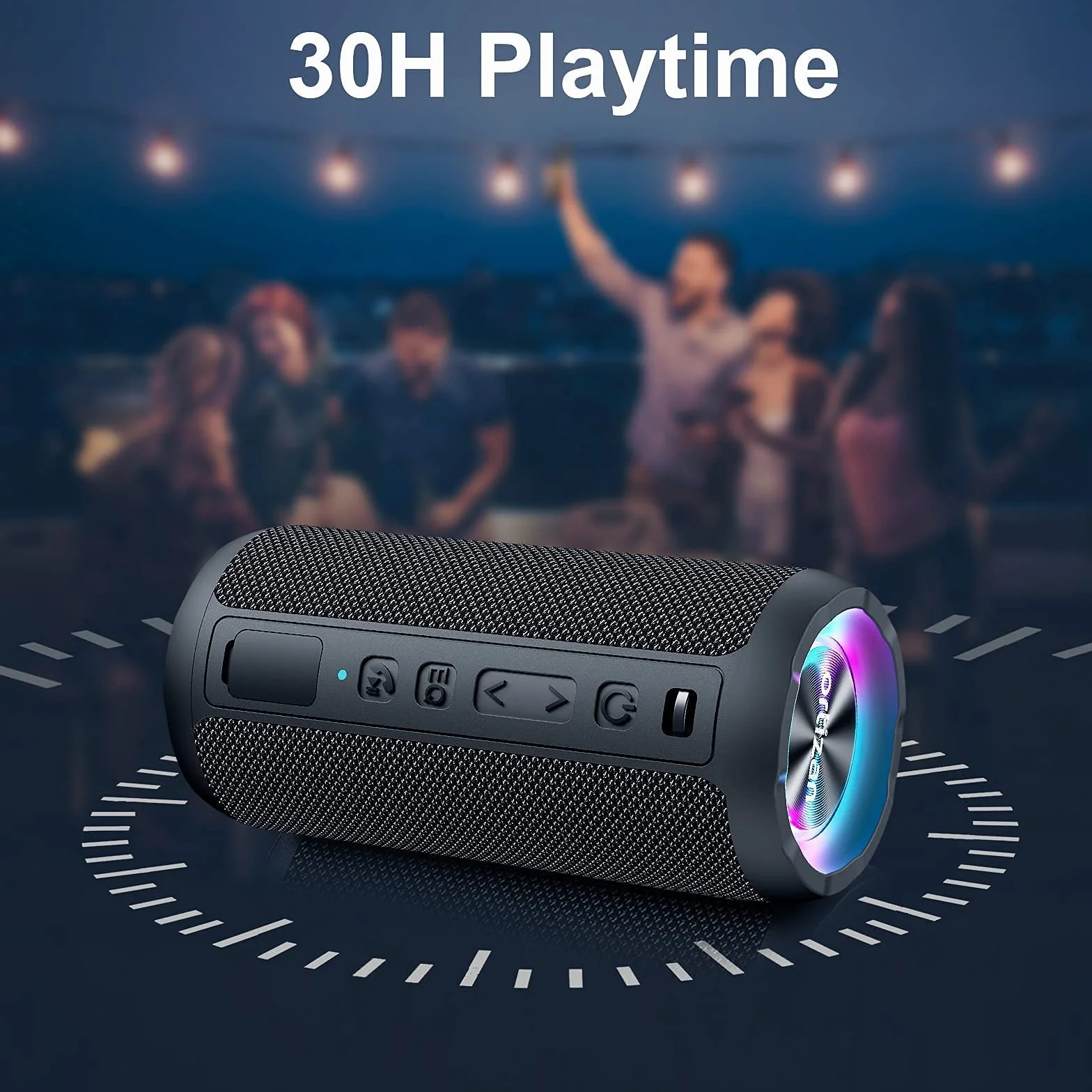 Ortizan Głośnik Bluetooth, przenośne bezprzewodowe głośniki Bluetooth ze światłem LED, głośniejsza głośność i ulepszony bas, wodoodporność IPX7, czas odtwarzania 30 godzin, trwały, głośny głośnik