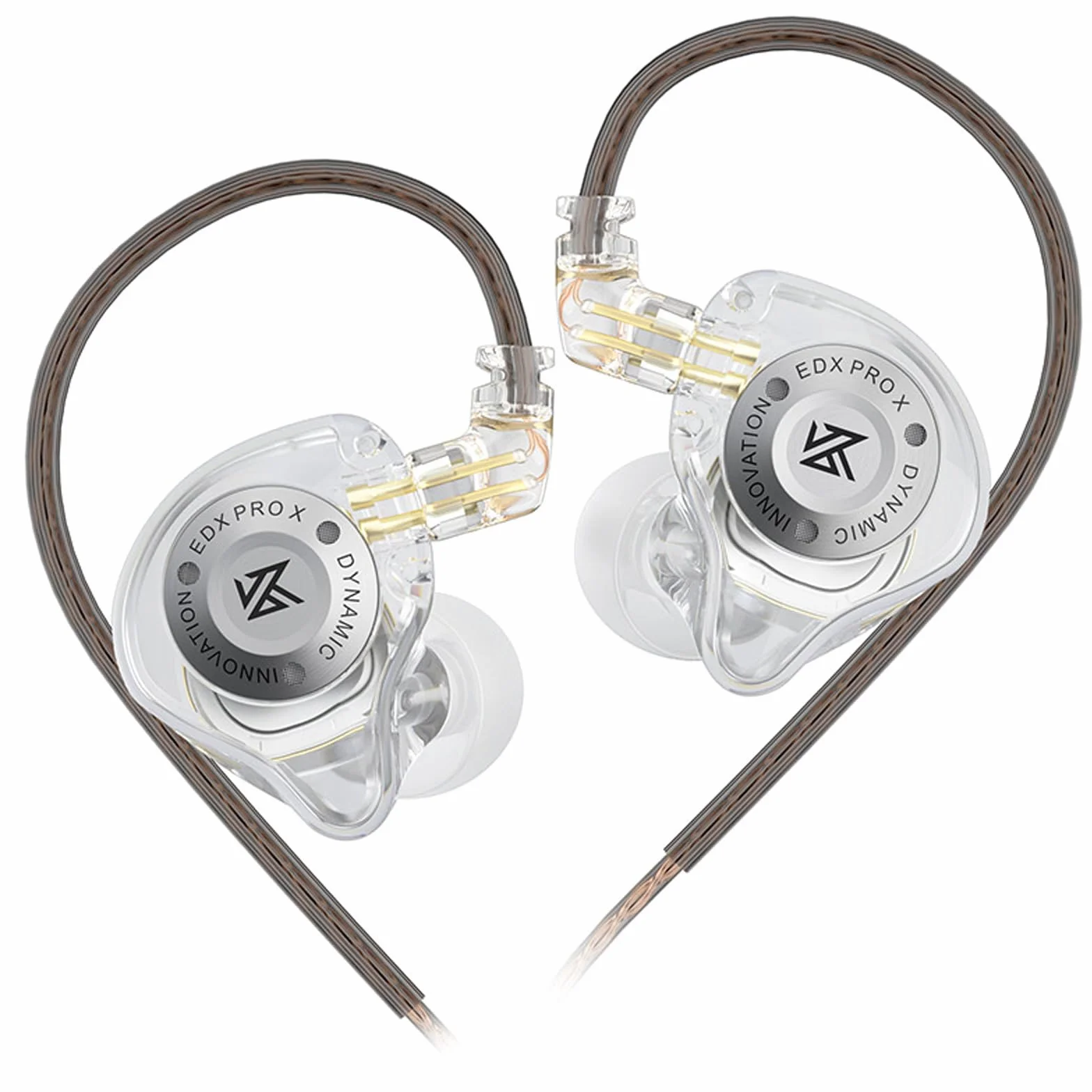 Linsoul KZ EDX Pro X Słuchawki douszne, pojedynczy dynamiczny przetwornik HiFi w ergonomicznej obudowie, przewodowe słuchawki do gier, odłączany kabel dla audiofilów（Wyraźne,Bez mikrofonu)